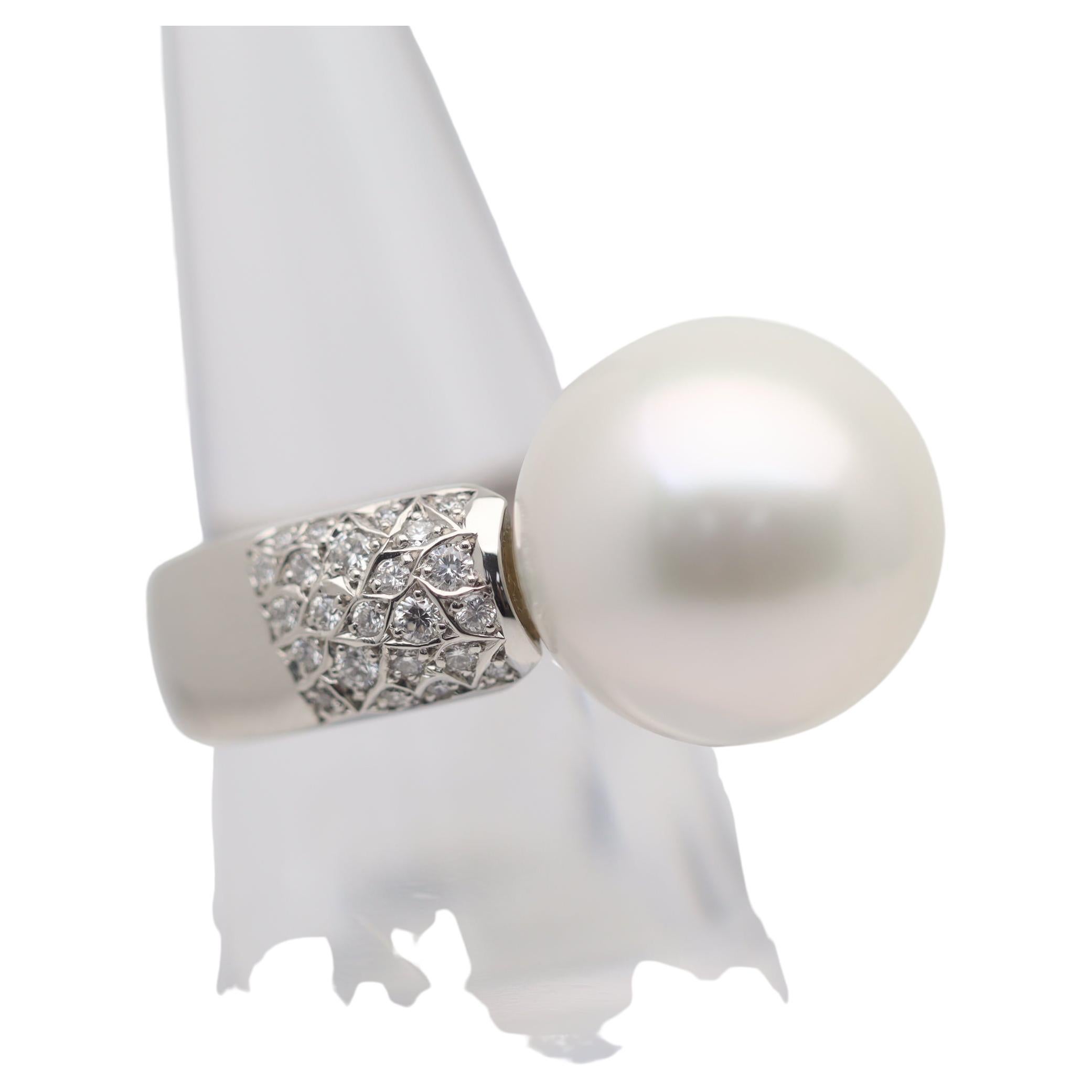 16mm South Sea Pearl Diamond Platinum Ring For Sale