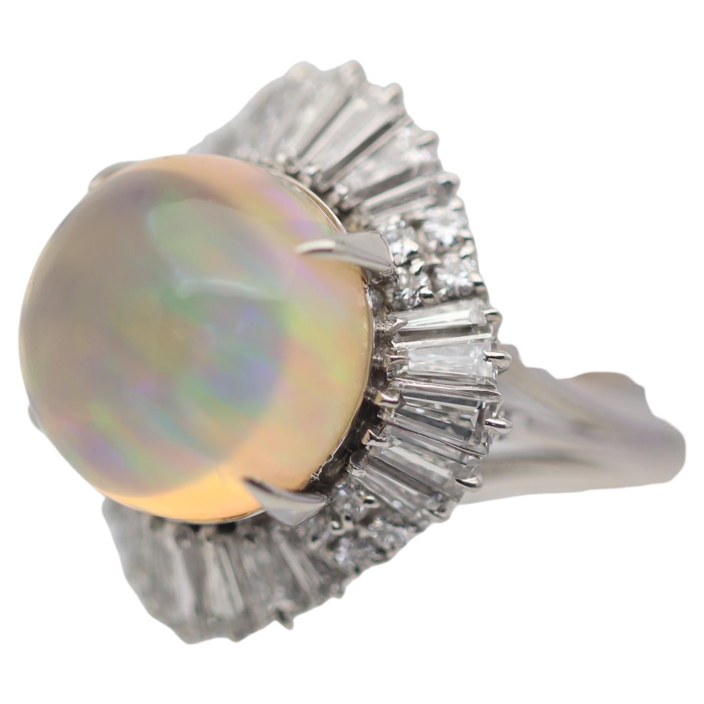 8.59 Carat “Disco Ball” Fire Opal Diamond Platinum Cocktail Ring For Sale