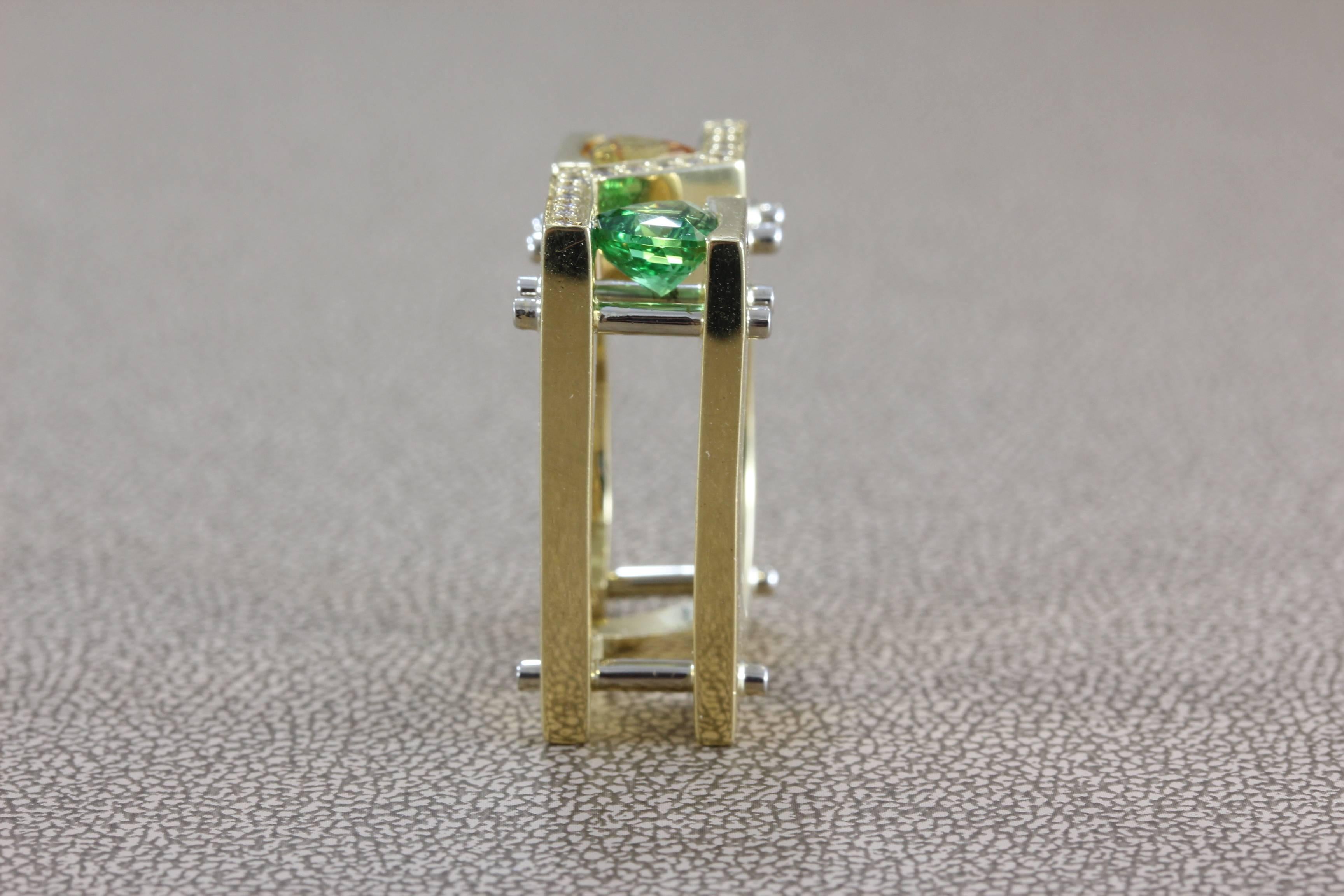 Tsavorite and Yellow Sapphire Diamond Gold Cocktail Ring In New Condition For Sale In Beverly Hills, CA