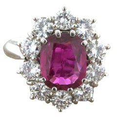 2.58 Carat Ruby Diamond Princess Diana Platinum Ring, GIA Certified