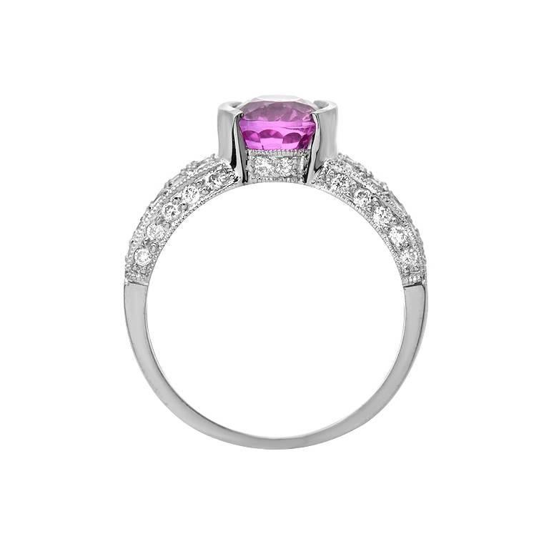 Pink Sapphire Diamond Gold Ring In New Condition In Beverly Hills, CA