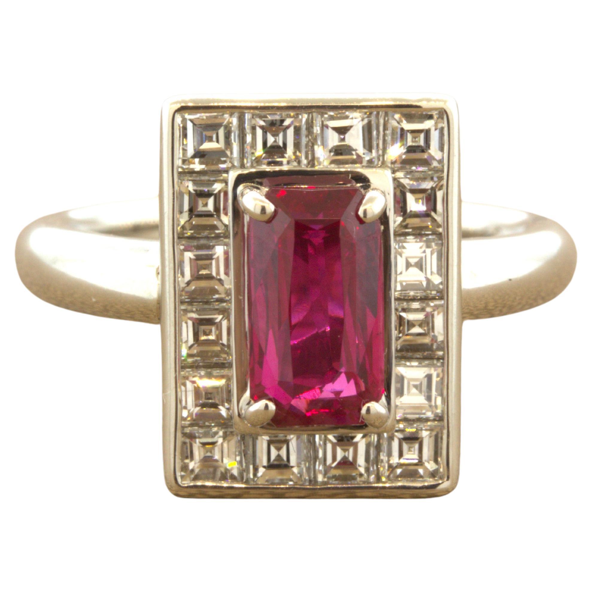 1.50 Carat Burmese Ruby Diamond Platinum Ring, GIA Certified For Sale