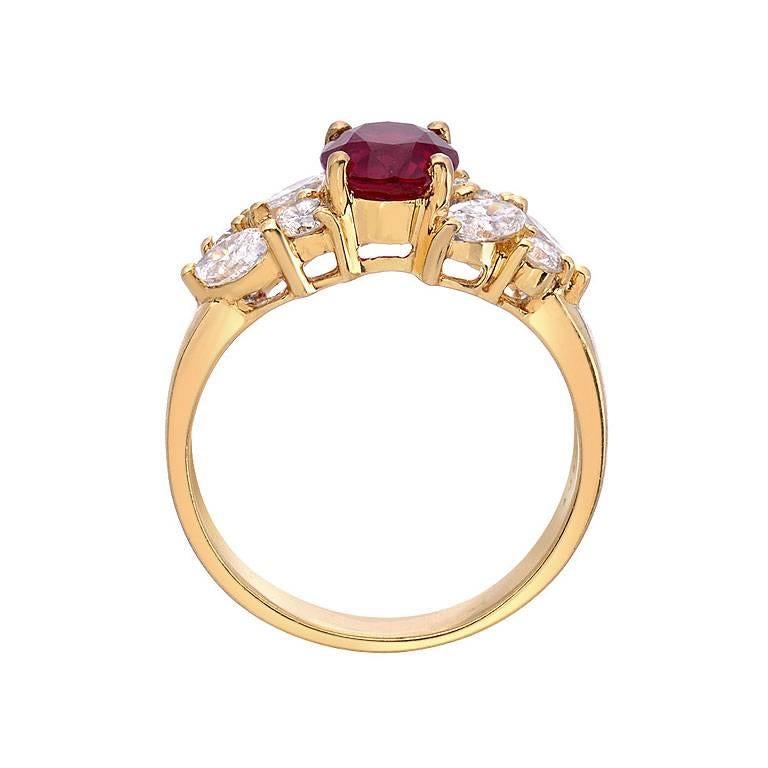 Oval Cut Ruby Diamond Cocktail Gold Ring  For Sale
