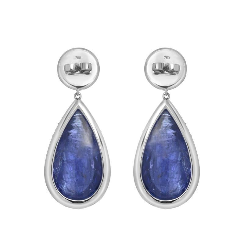 Cabochon Tanzanite Diamond Gold Drop Earrings In New Condition For Sale In Beverly Hills, CA