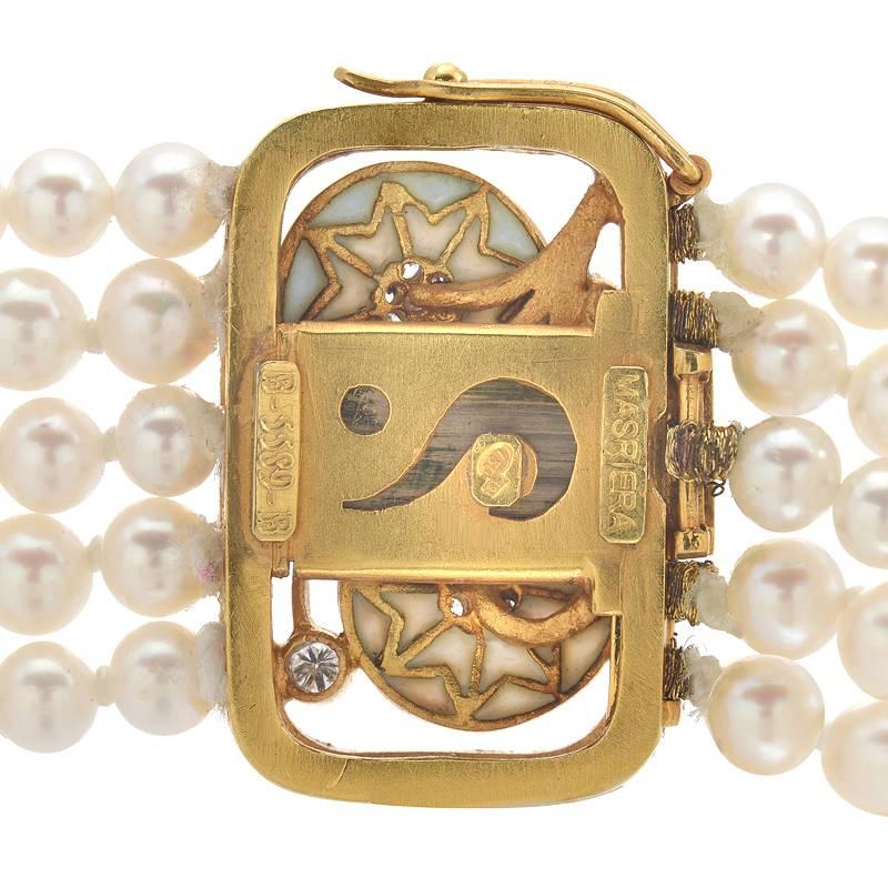 Women's Masriera Diamond Five-Strand Pearl Enamel Gold Bracelet