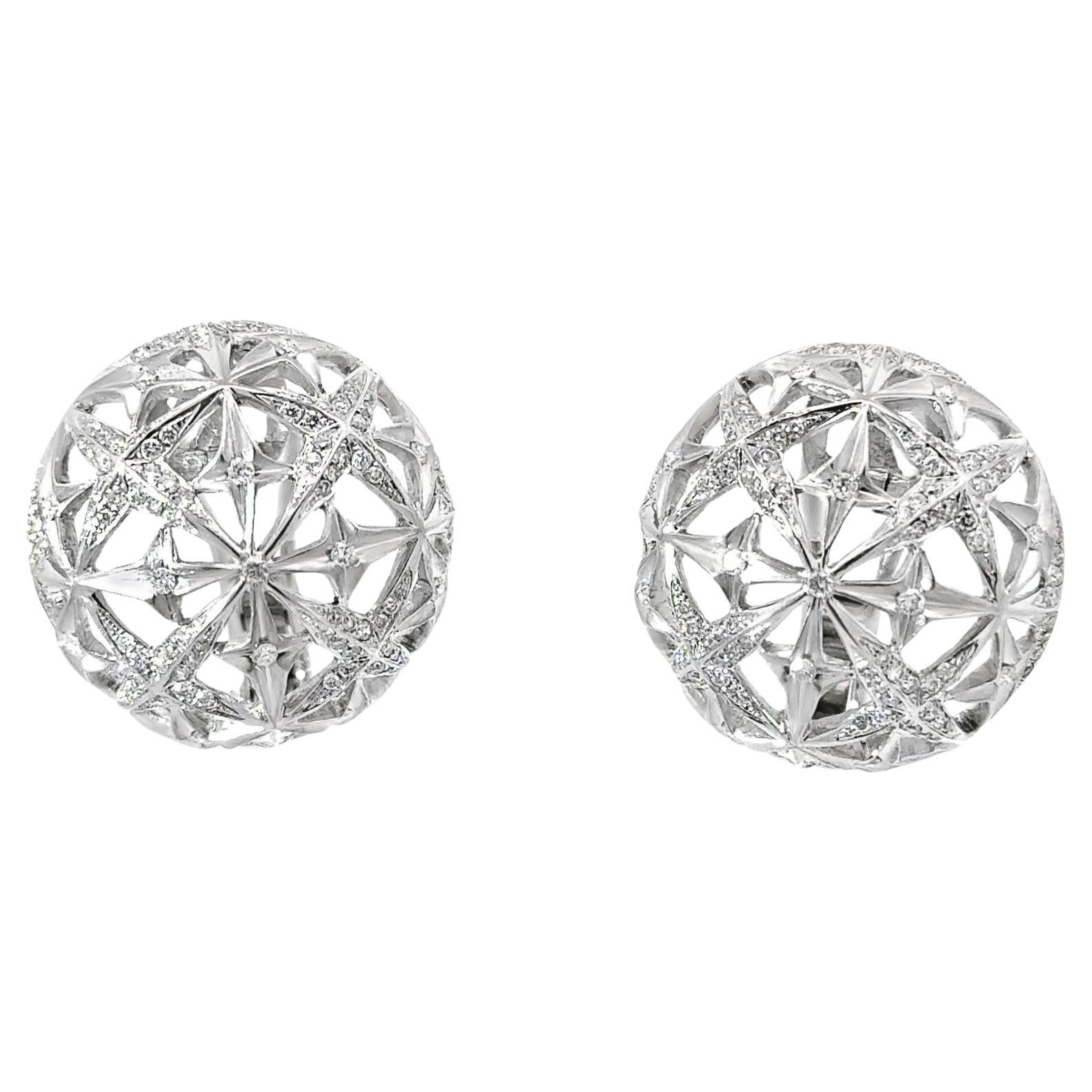 Diamond Open Dome 18k White Gold Star Cluster Earrings For Sale