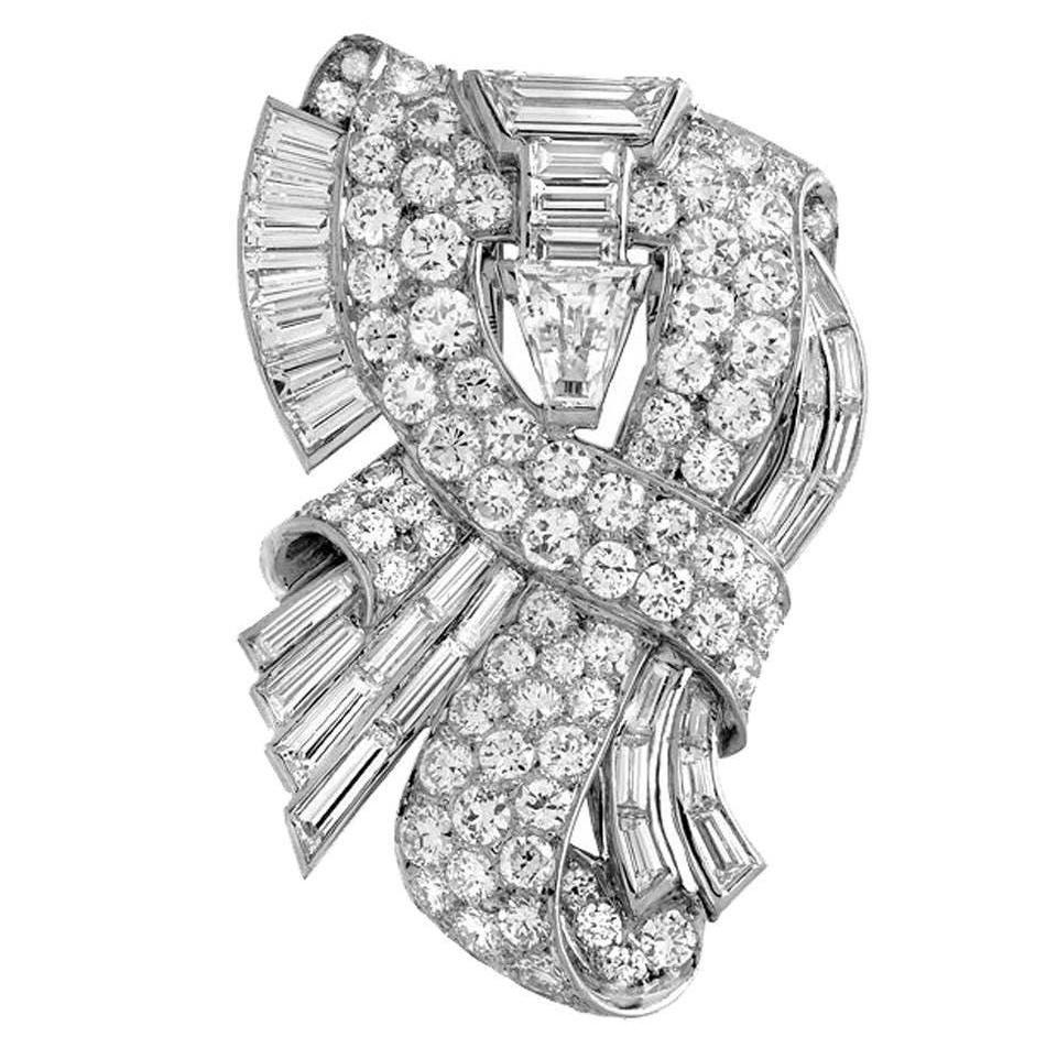 Retro 1930s Tiffany & Co. Diamond Platinum Clip Brooch
