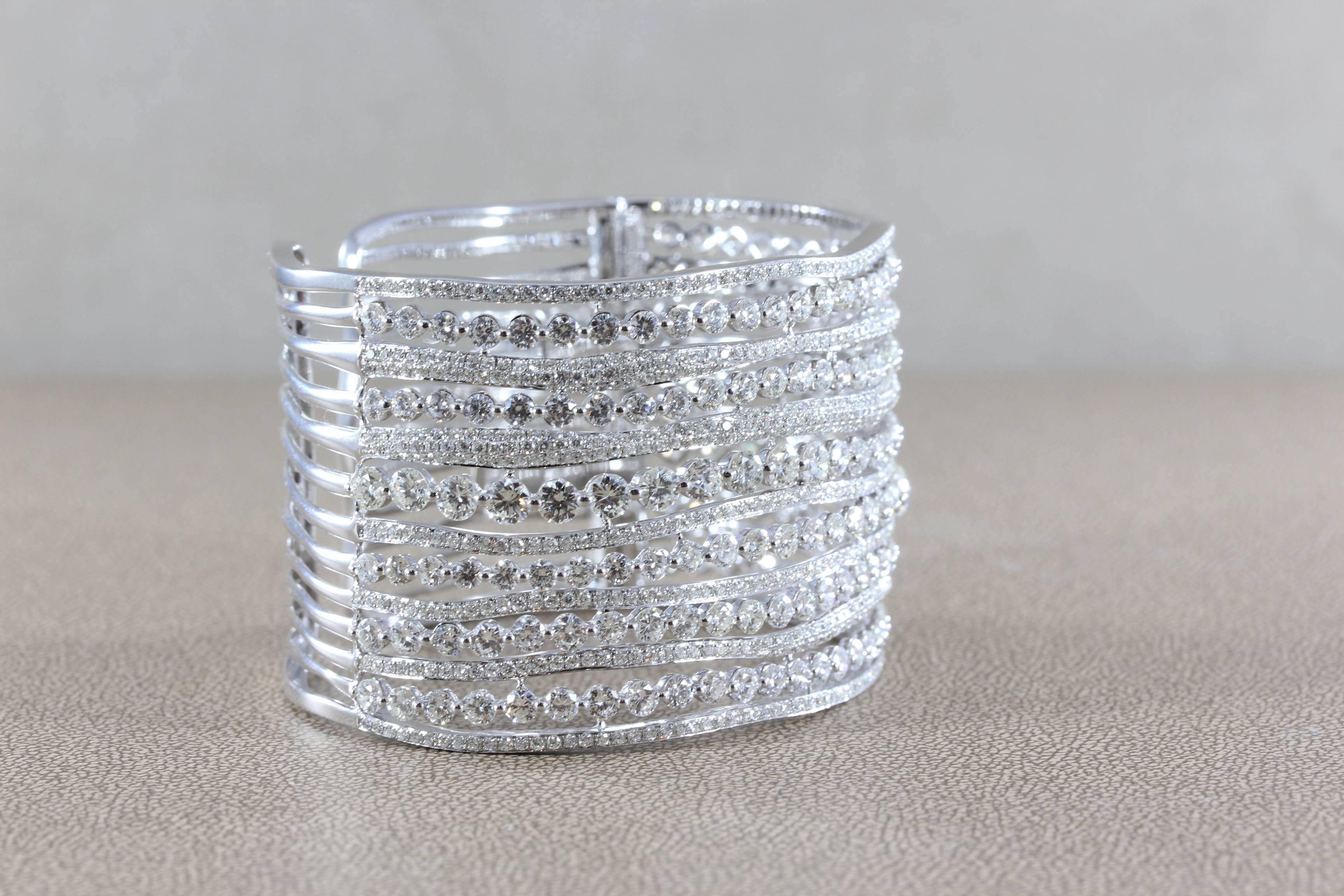 Multi Row Diamond Gold Cuff Bracelet In New Condition In Beverly Hills, CA