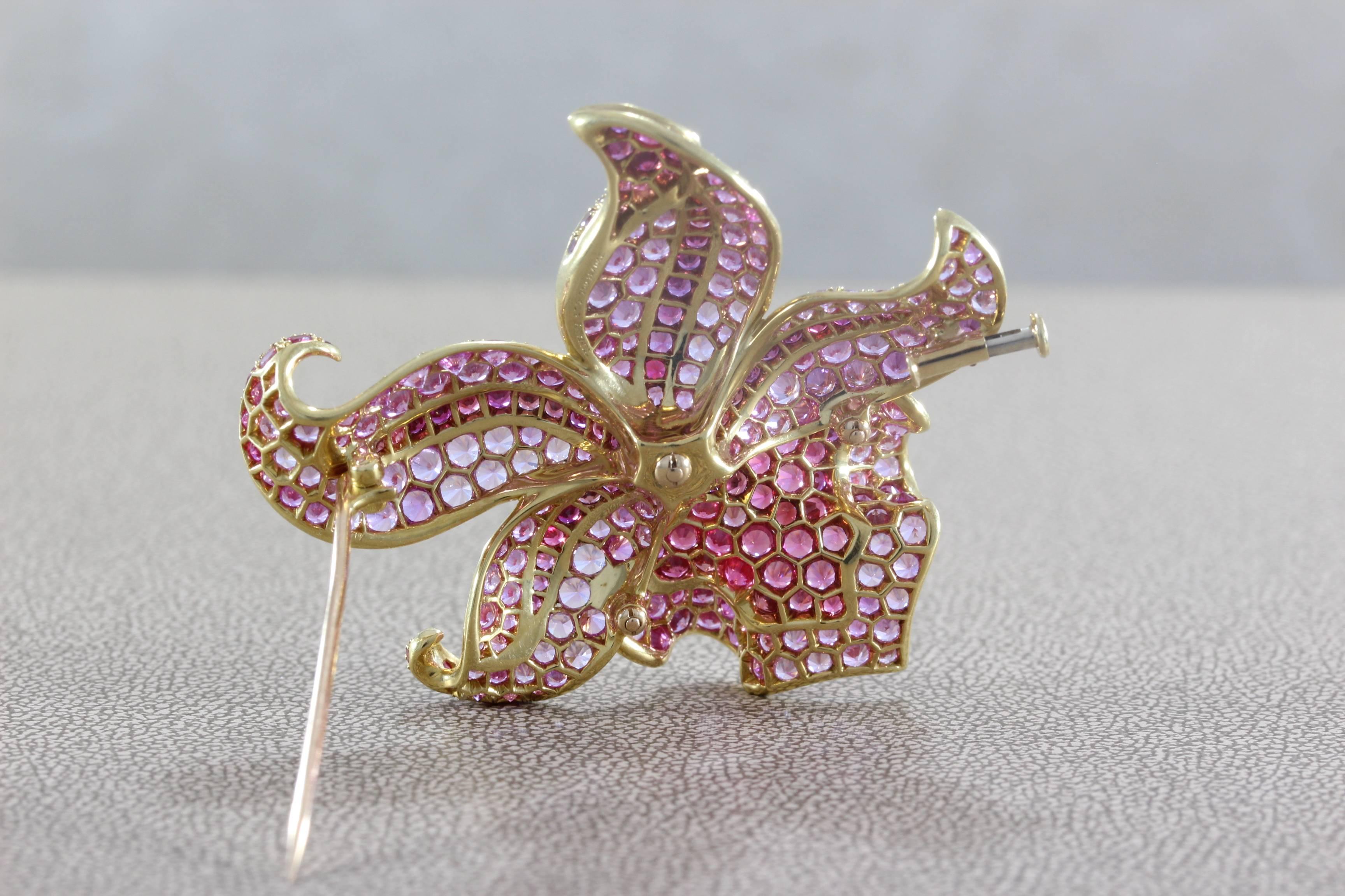 Tiffany & Co. French Sapphire Spinel Gold Orchid Brooch In Excellent Condition In Beverly Hills, CA