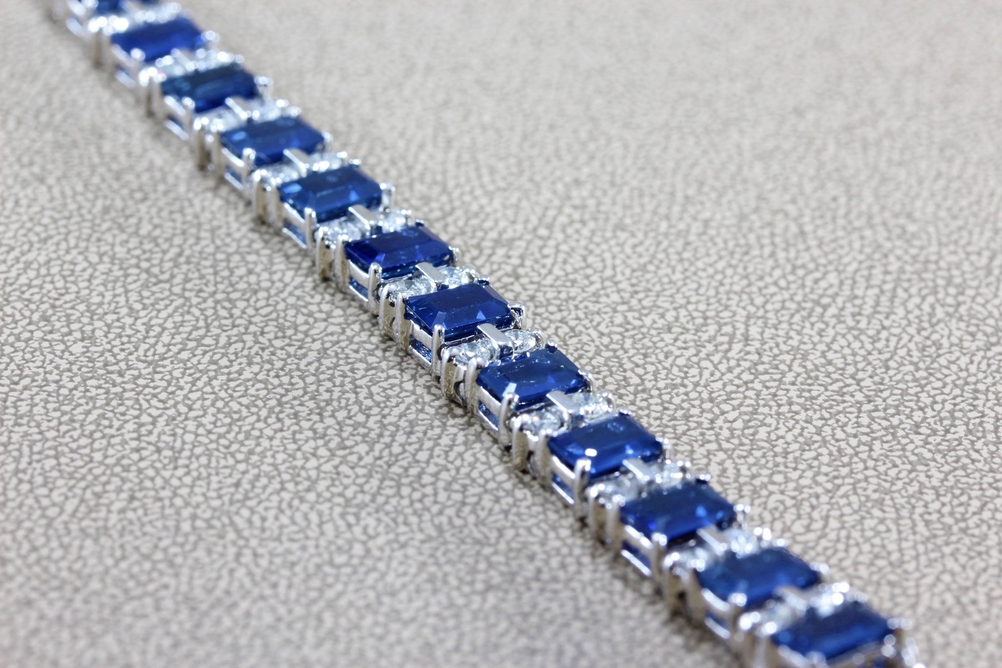 Gem Sapphire Diamond Gold Tennis Bracelet en Nuevo estado para la venta en Beverly Hills, CA
