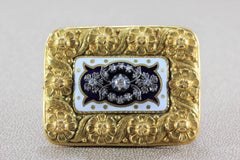 Victorian Diamond Enamel Gold Floral Brooch