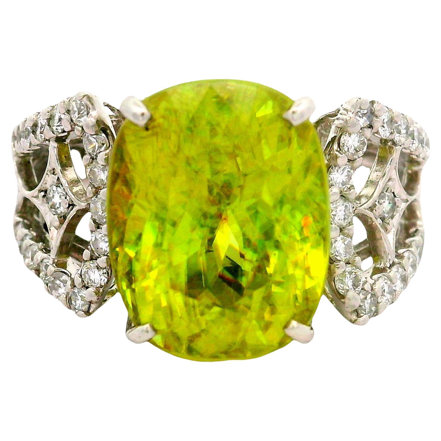 10.09 Carat Sphene Diamond Platinum Ring For Sale