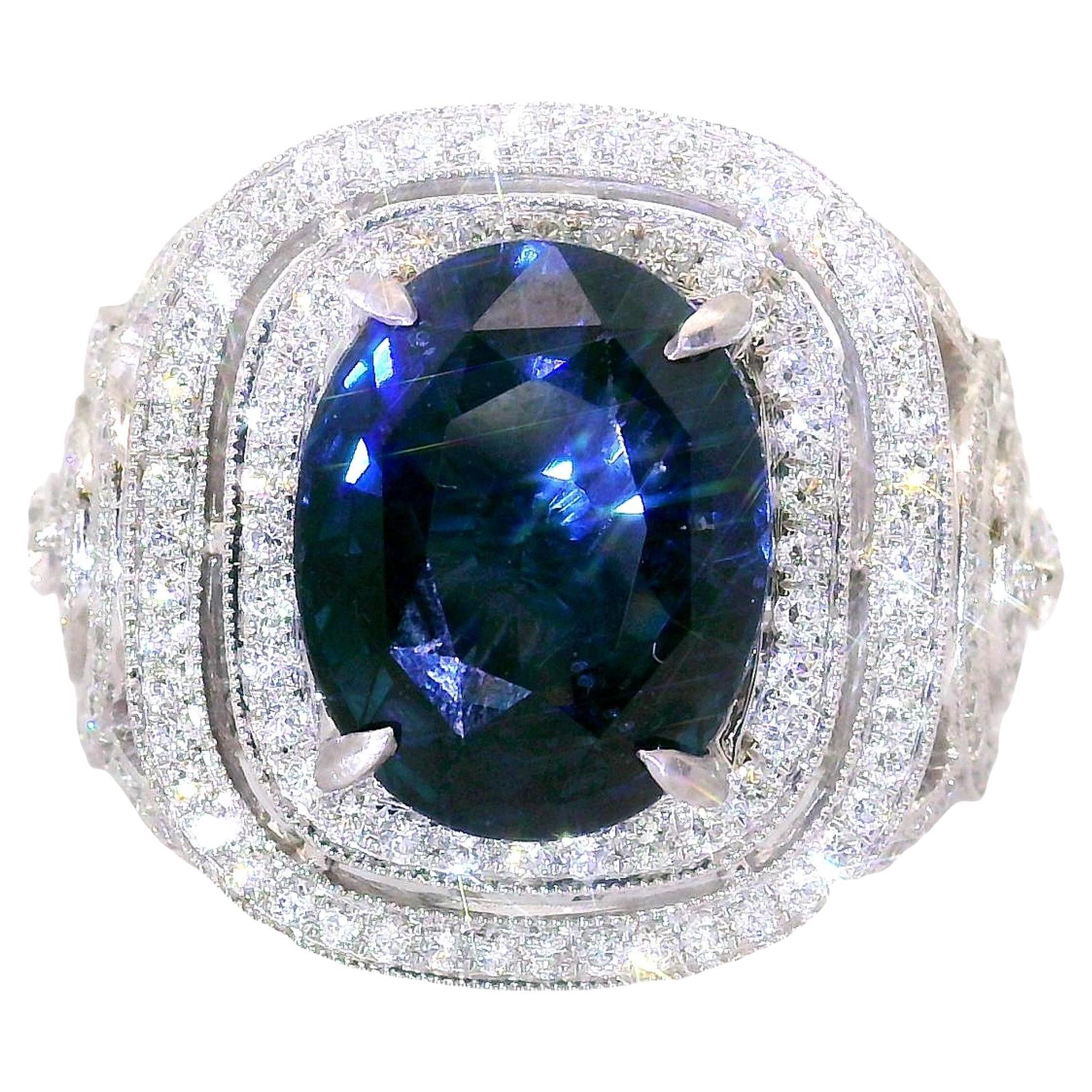 5.79 Carat Blue Spinel Diamond 18K White Gold Ring, AGL Certified For Sale