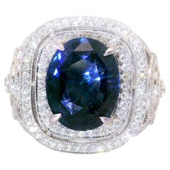 5.79 Carat Blue Spinel Diamond 18K White Gold Ring, AGL Certified