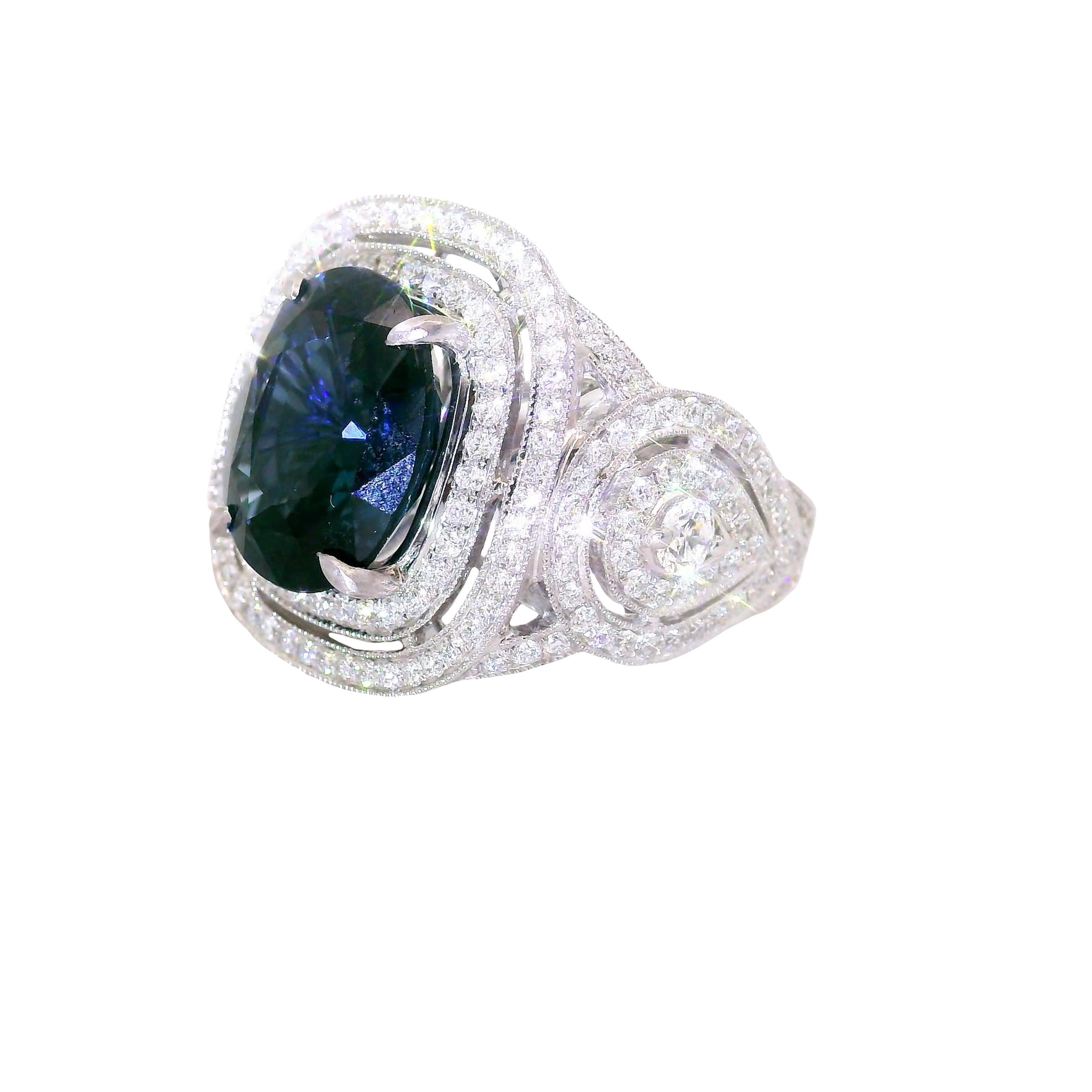 5.79 Carat Blue Spinel Diamond 18K White Gold Ring, AGL Certified In Excellent Condition For Sale In Beverly Hills, CA