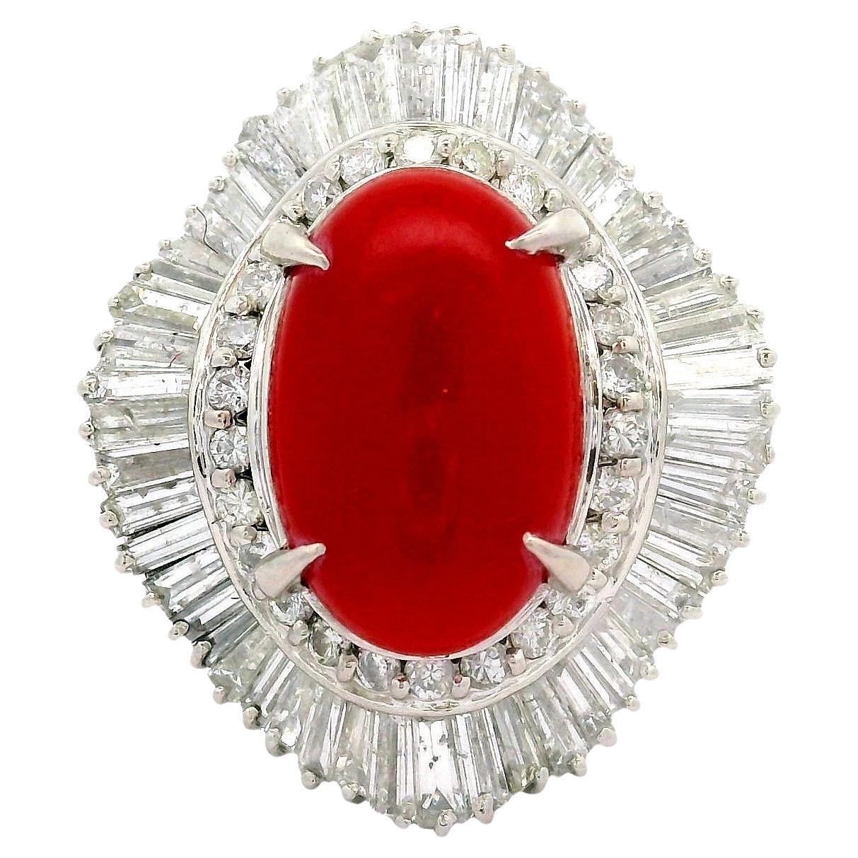 Red Coral Diamond Platinum Ballerina Ring