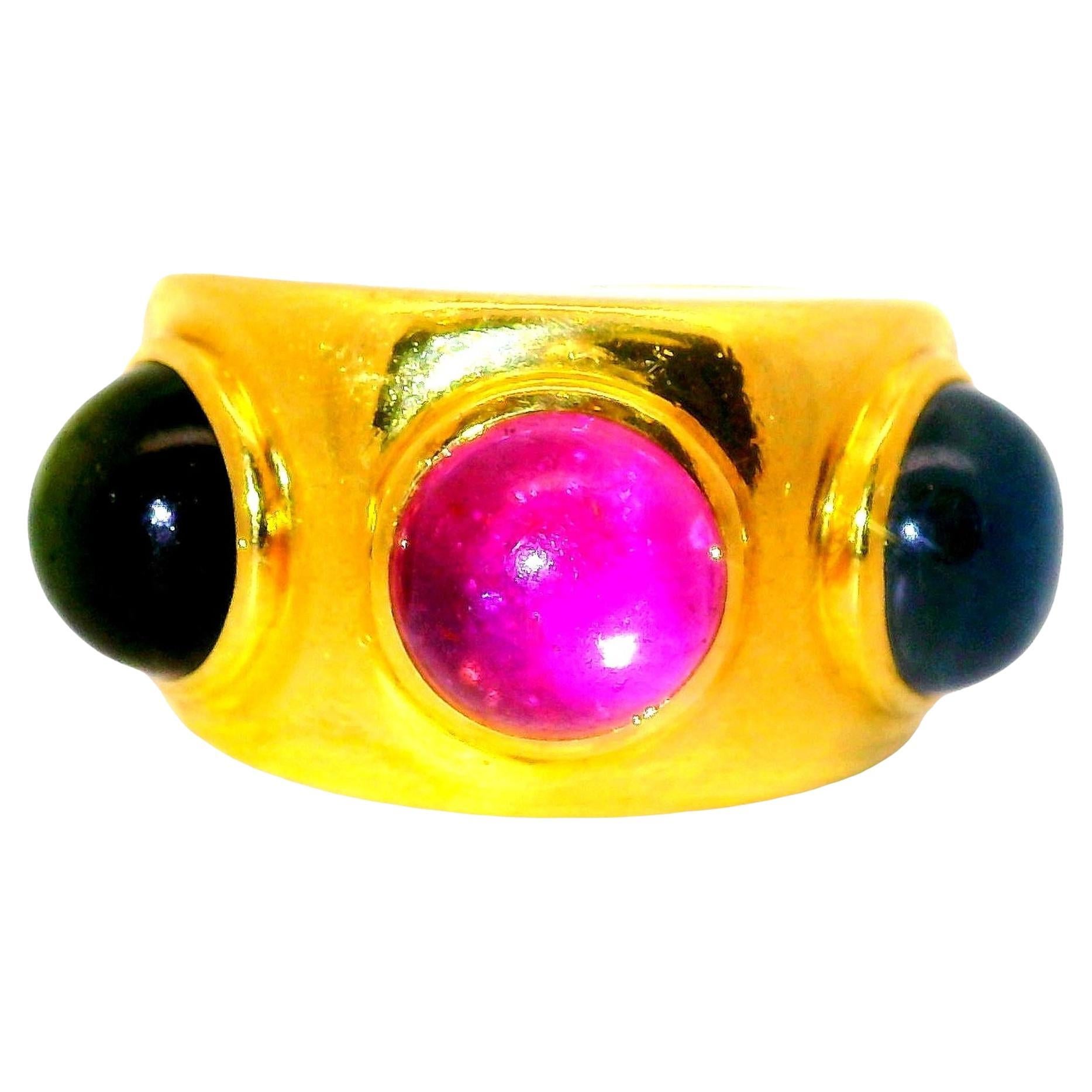 Dominique Aurentis Tourmaline Sapphire 22k Yellow Gold Trinity Ring, French For Sale
