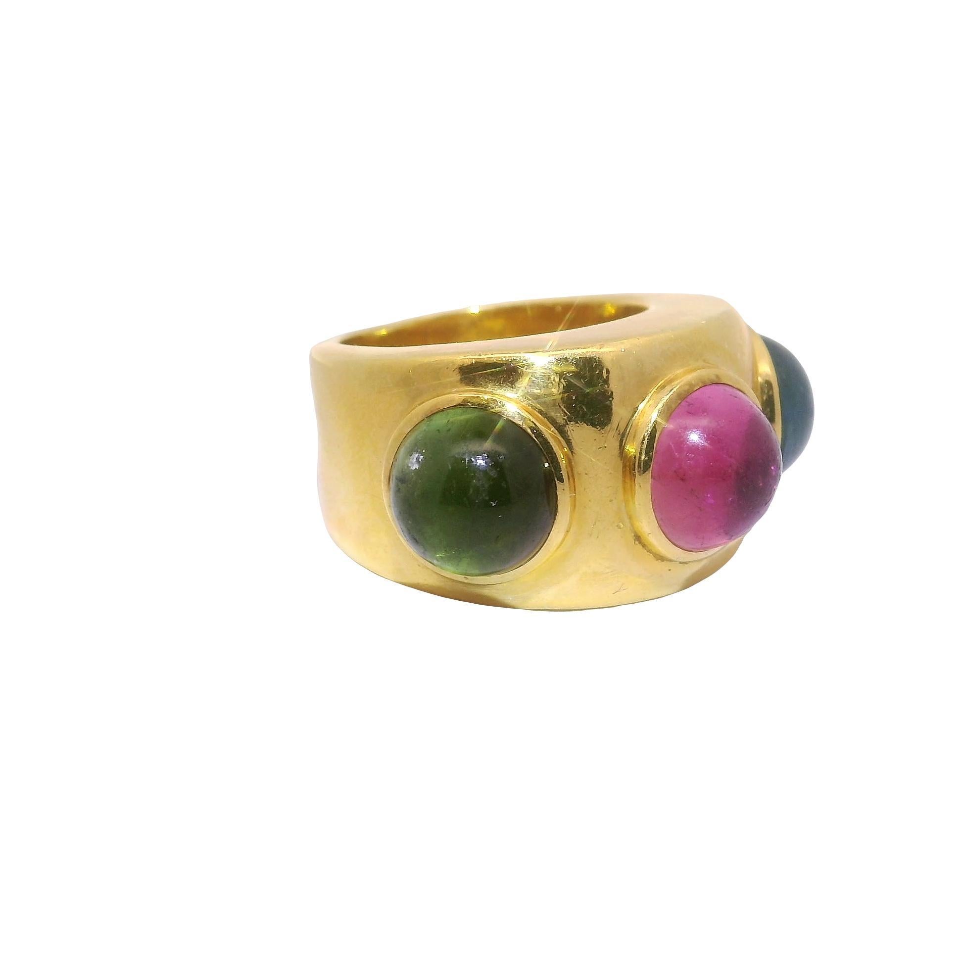 Women's Dominique Aurentis Tourmaline Sapphire 22k Yellow Gold Trinity Ring, French For Sale