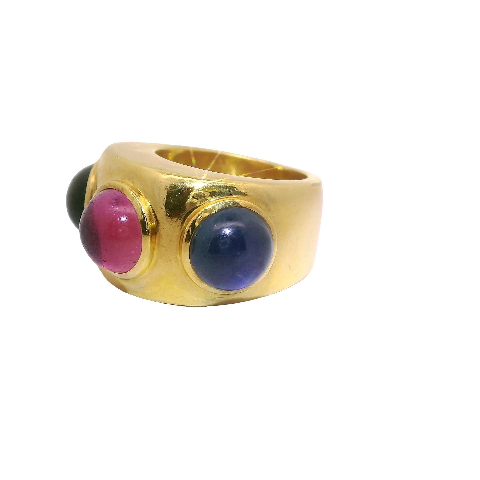 Dominique Aurentis Tourmaline Sapphire 22k Yellow Gold Trinity Ring, French For Sale 1