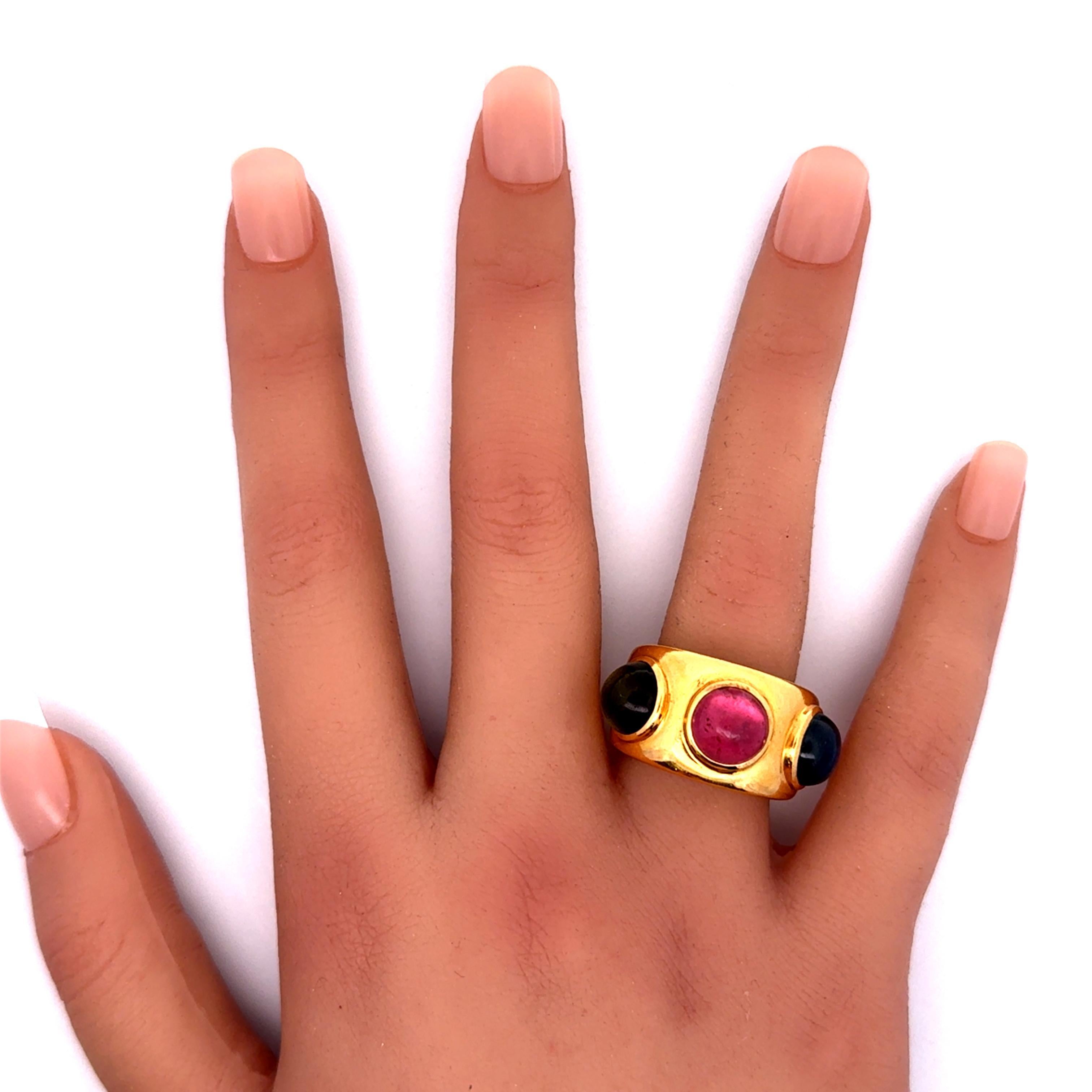Dominique Aurentis Tourmaline Sapphire 22k Yellow Gold Trinity Ring, French For Sale 2