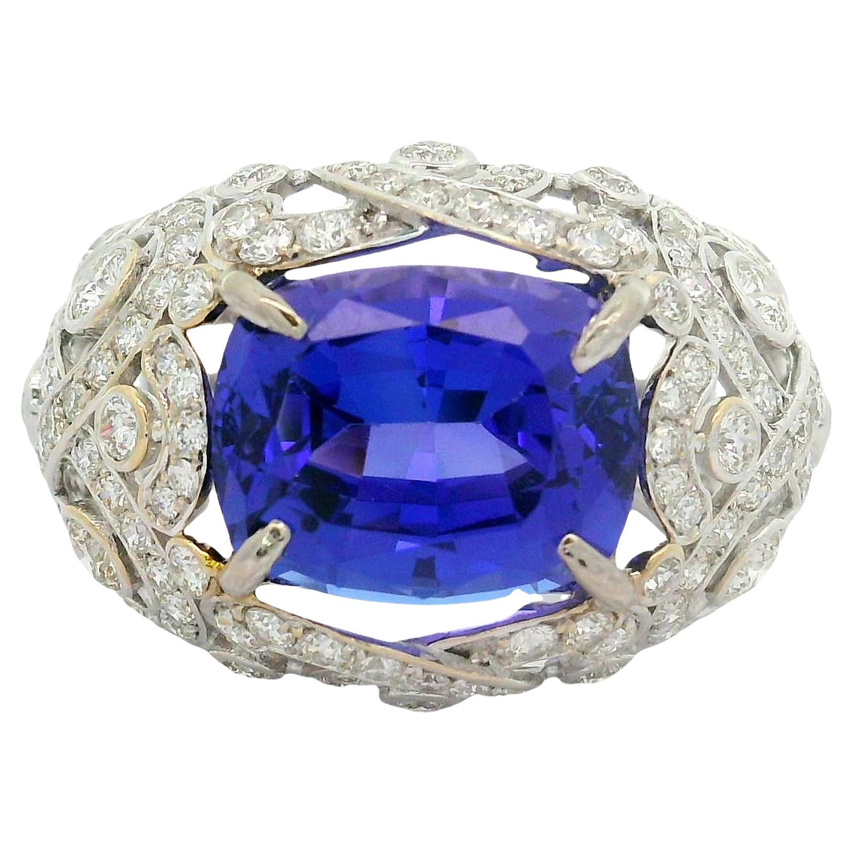 7.49 Carat Tanzanite Diamond 18K White Gold Ring For Sale