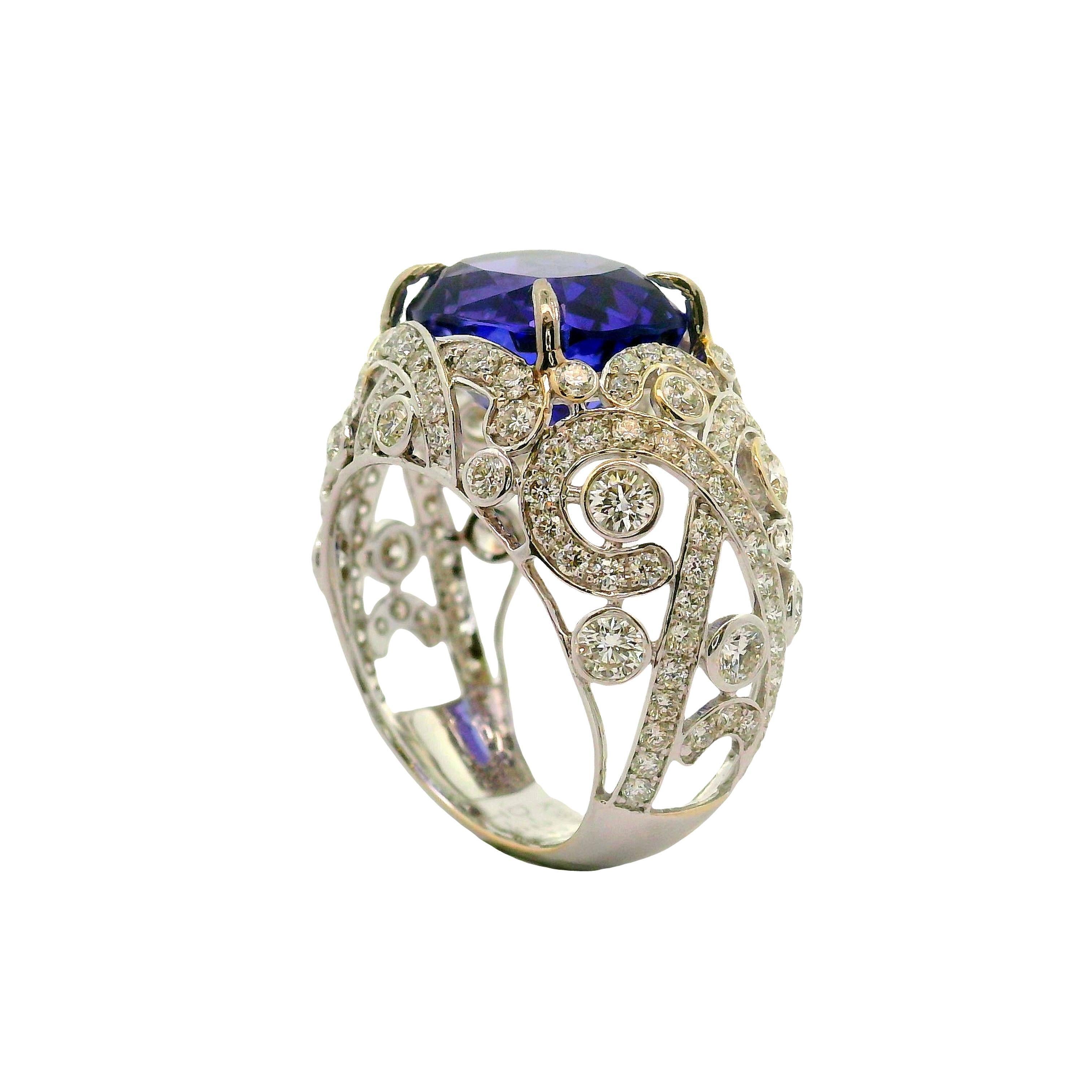 7.49 Carat Tanzanite Diamond 18K White Gold Ring For Sale 1