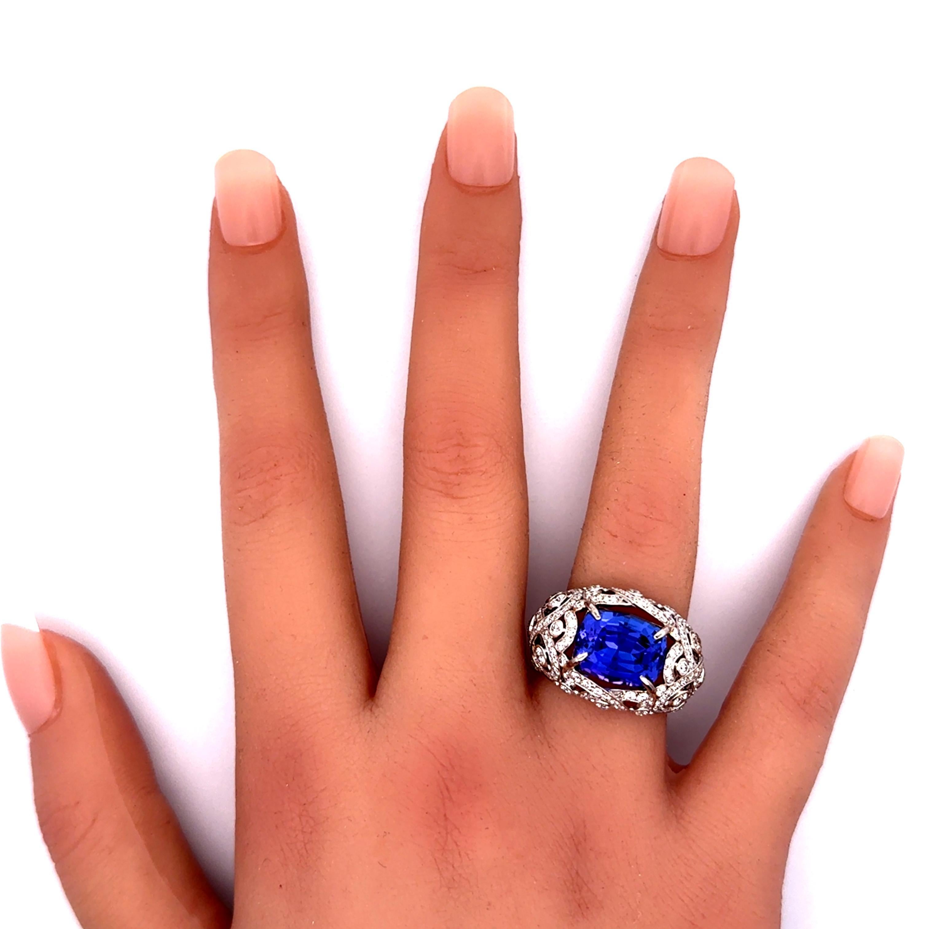 7.49 Carat Tanzanite Diamond 18K White Gold Ring For Sale 2