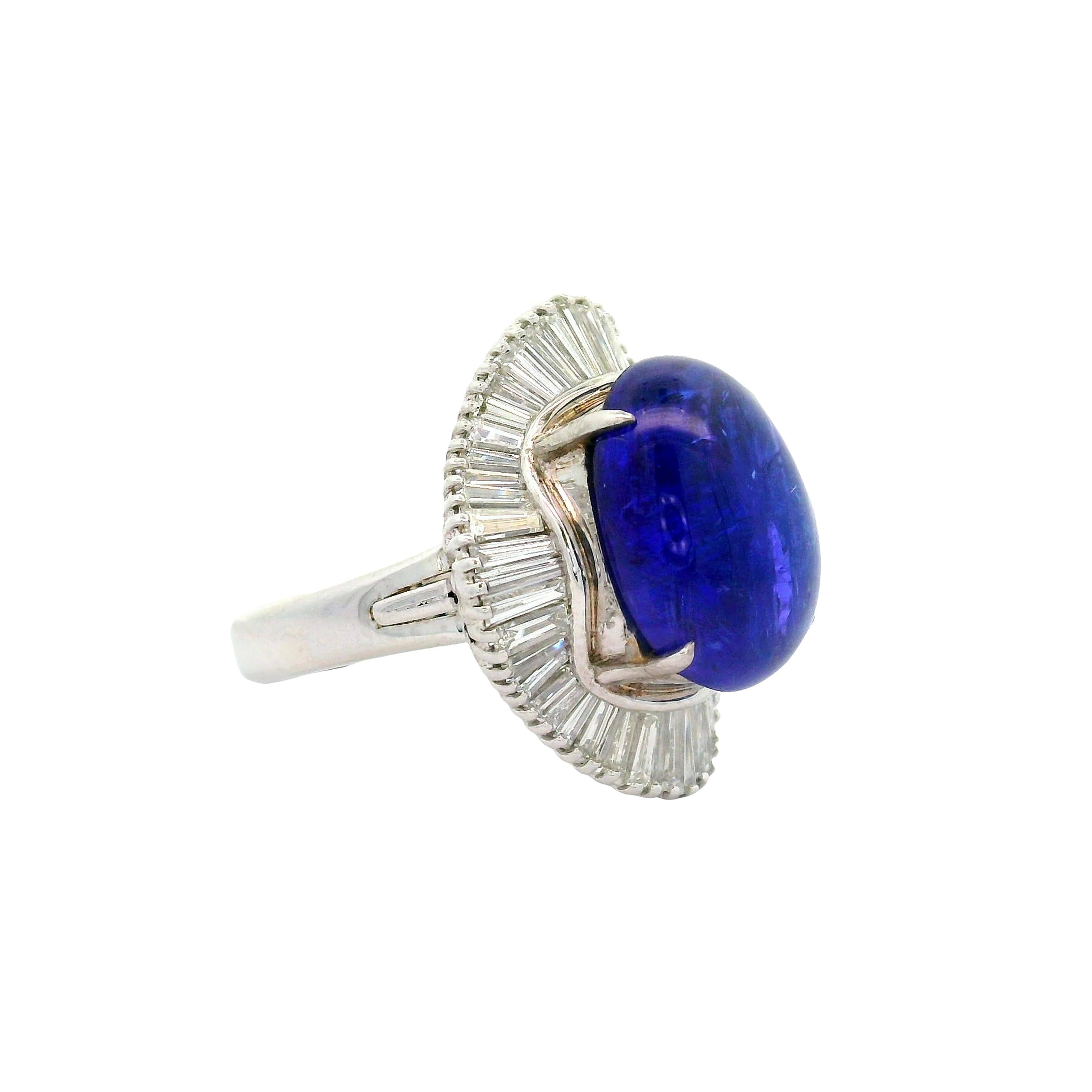 Cabochon 9.16 Carat Tanzanite Diamond Platinum Ballerina Ring For Sale