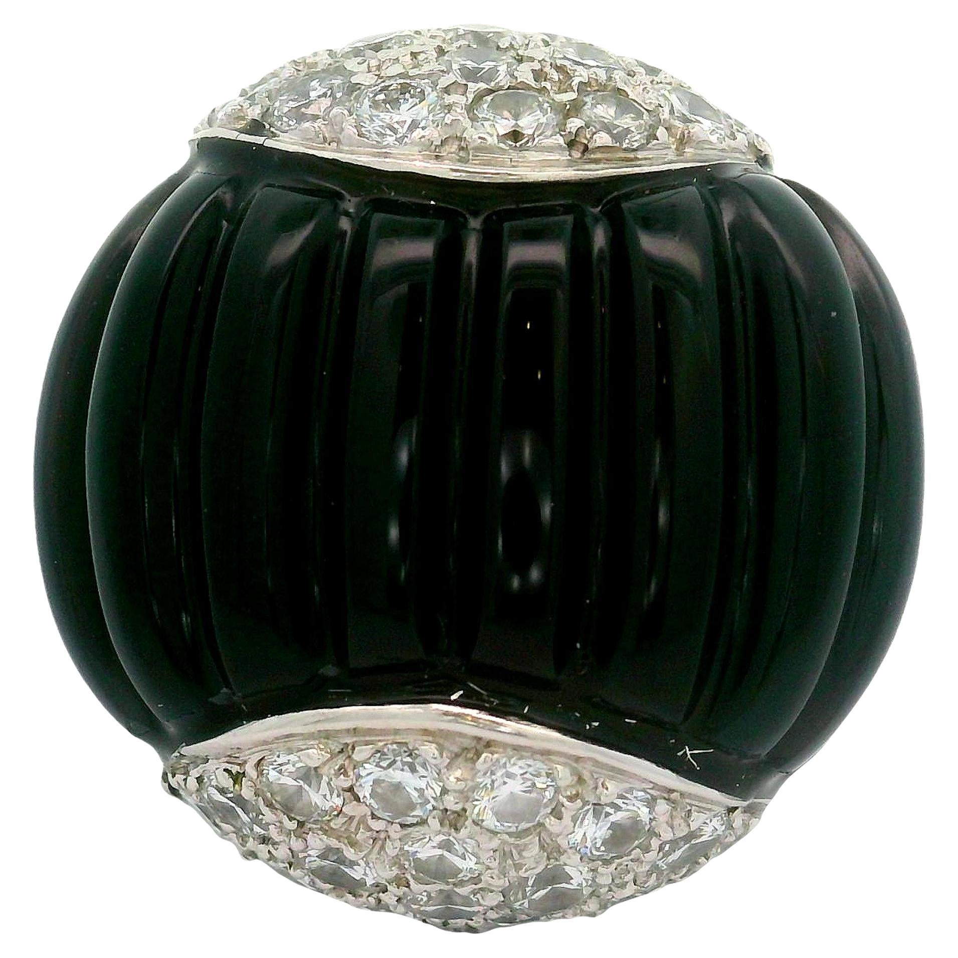 Black Onyx Diamond 18K White Gold Cocktail Ring For Sale