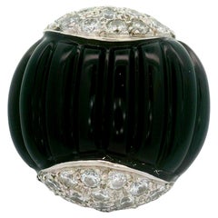 Black Onyx Diamond 18K White Gold Cocktail Ring