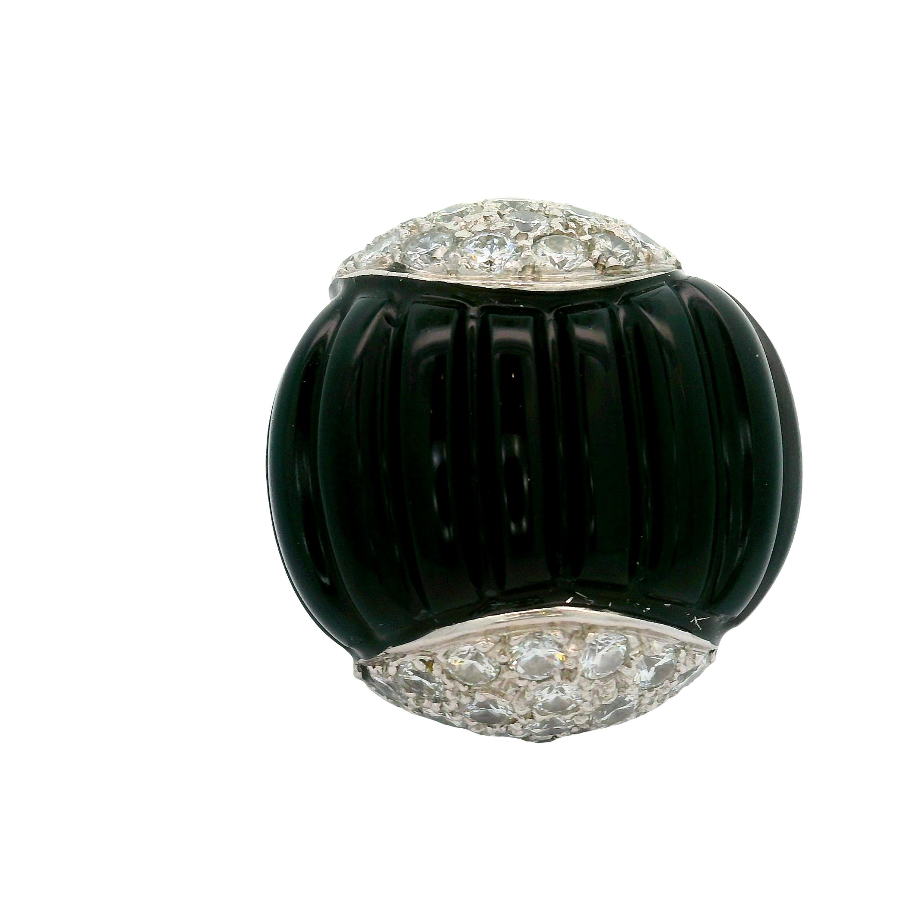 Contemporary Black Onyx Diamond 18K White Gold Cocktail Ring For Sale