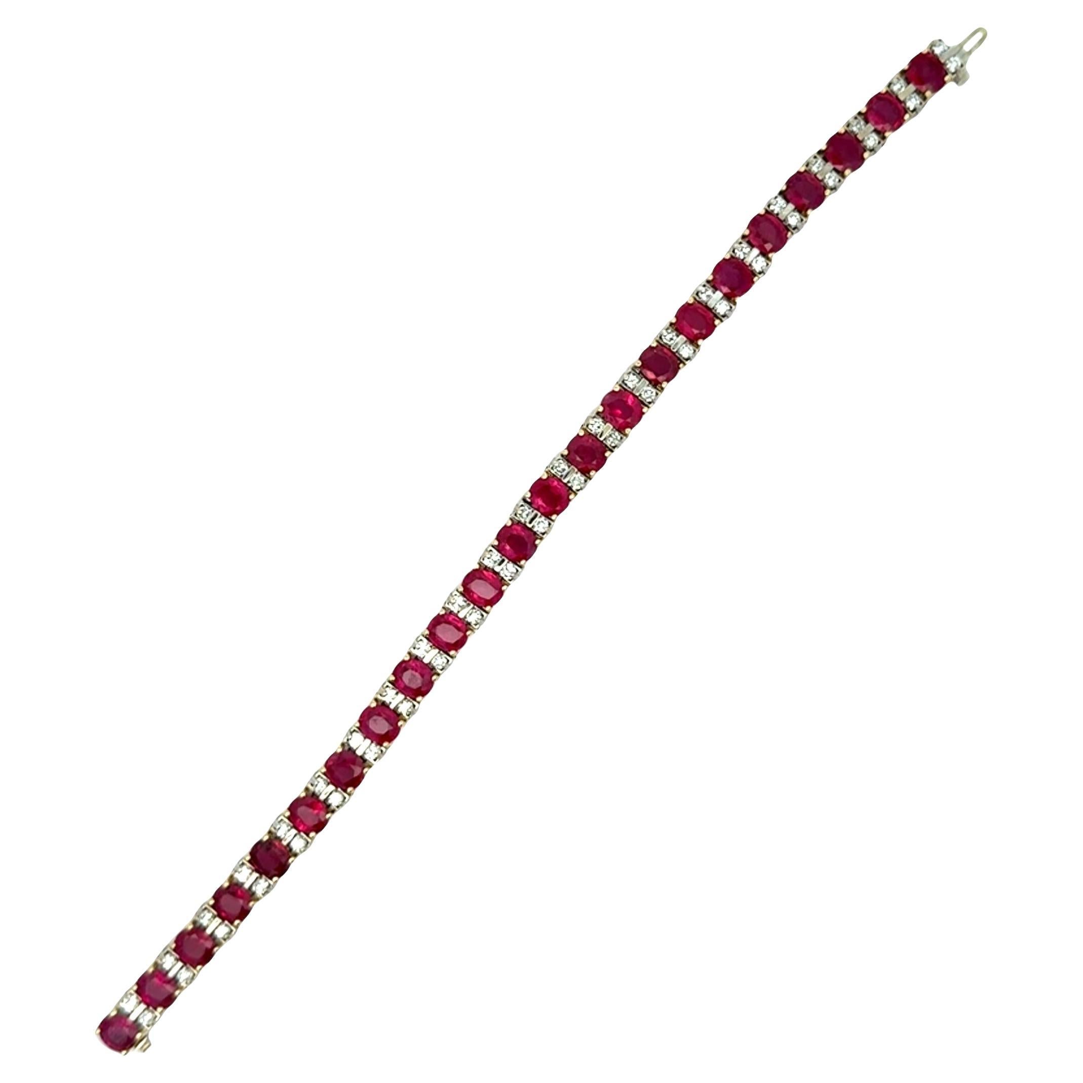 Superbe bracelet en or 14k bicolore rubis diamant