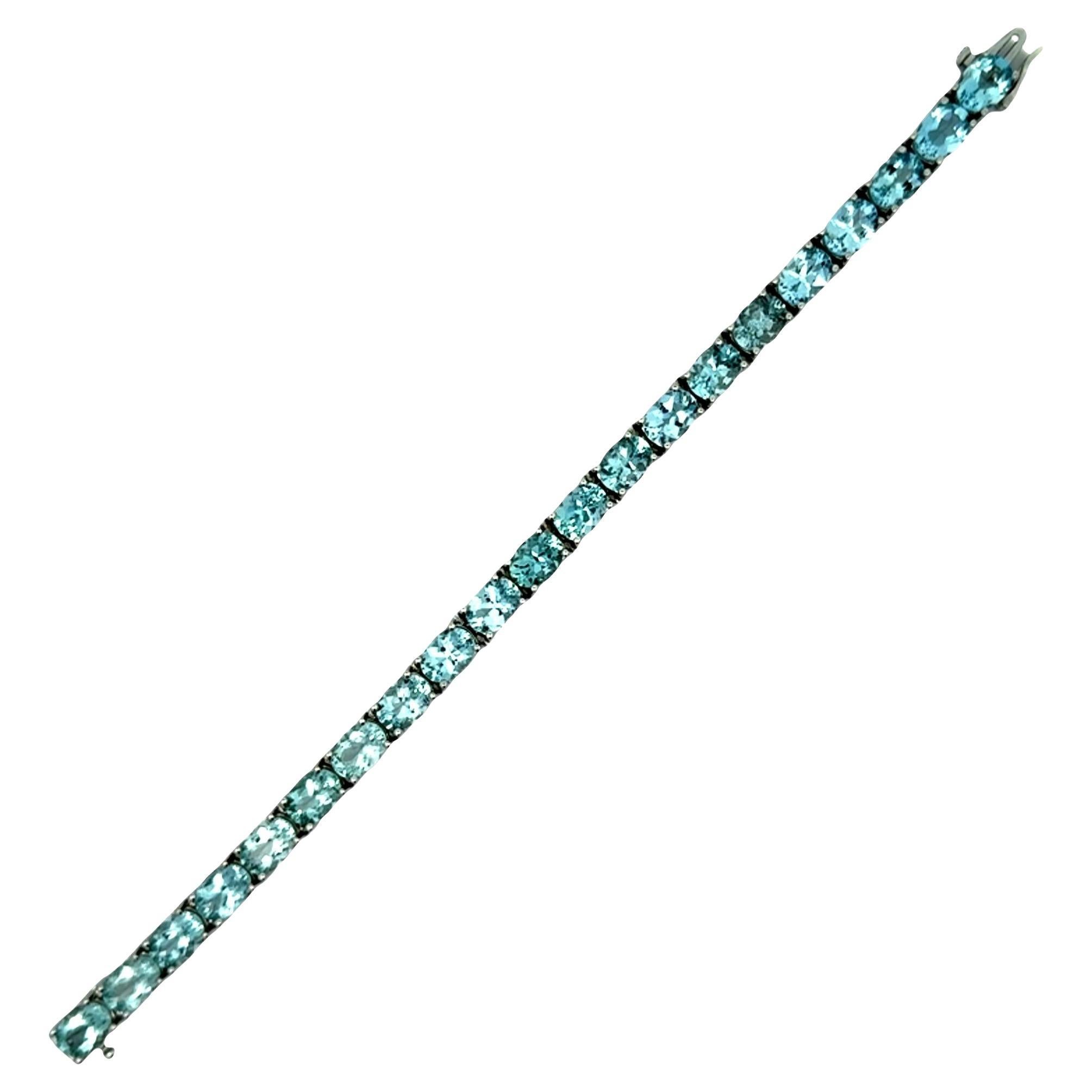 Pulsera Tenis Aguamarina Oro Blanco 14k en venta