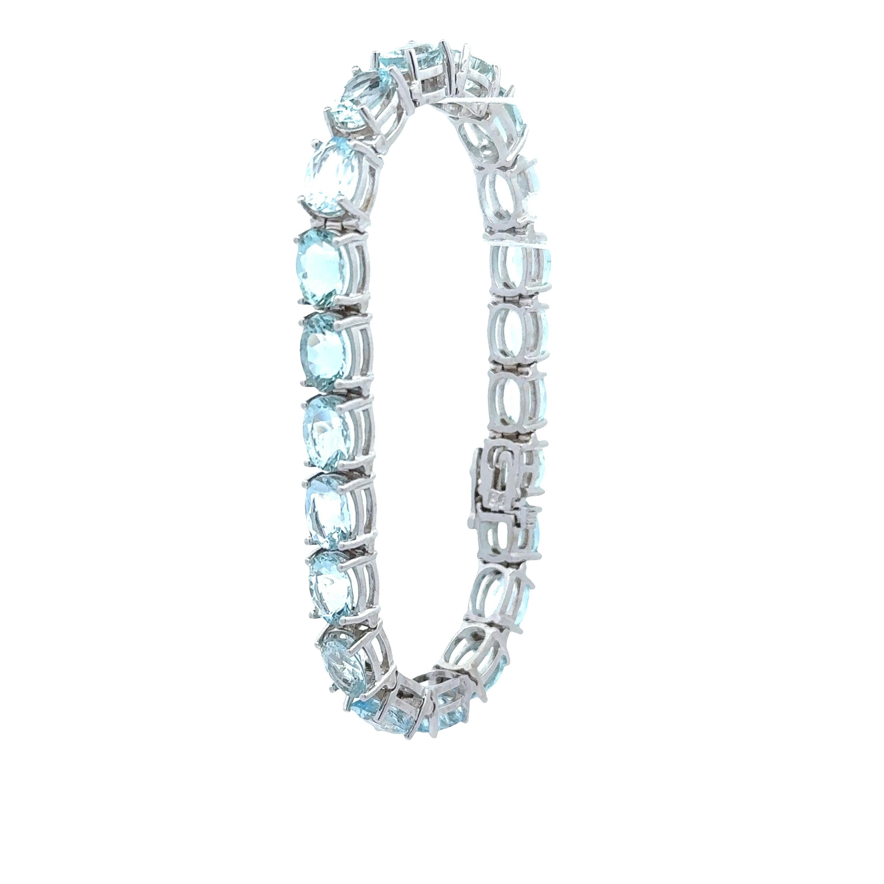 Pulsera Tenis Aguamarina Oro Blanco 14k Corte oval en venta