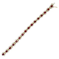 Ruby Diamond Halo 14k Yellow Gold Bracelet