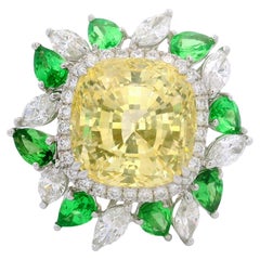 Anello in oro bianco 18 carati con zaffiro giallo e diamante tsavortite da 17,73 carati, senza calore AIGS