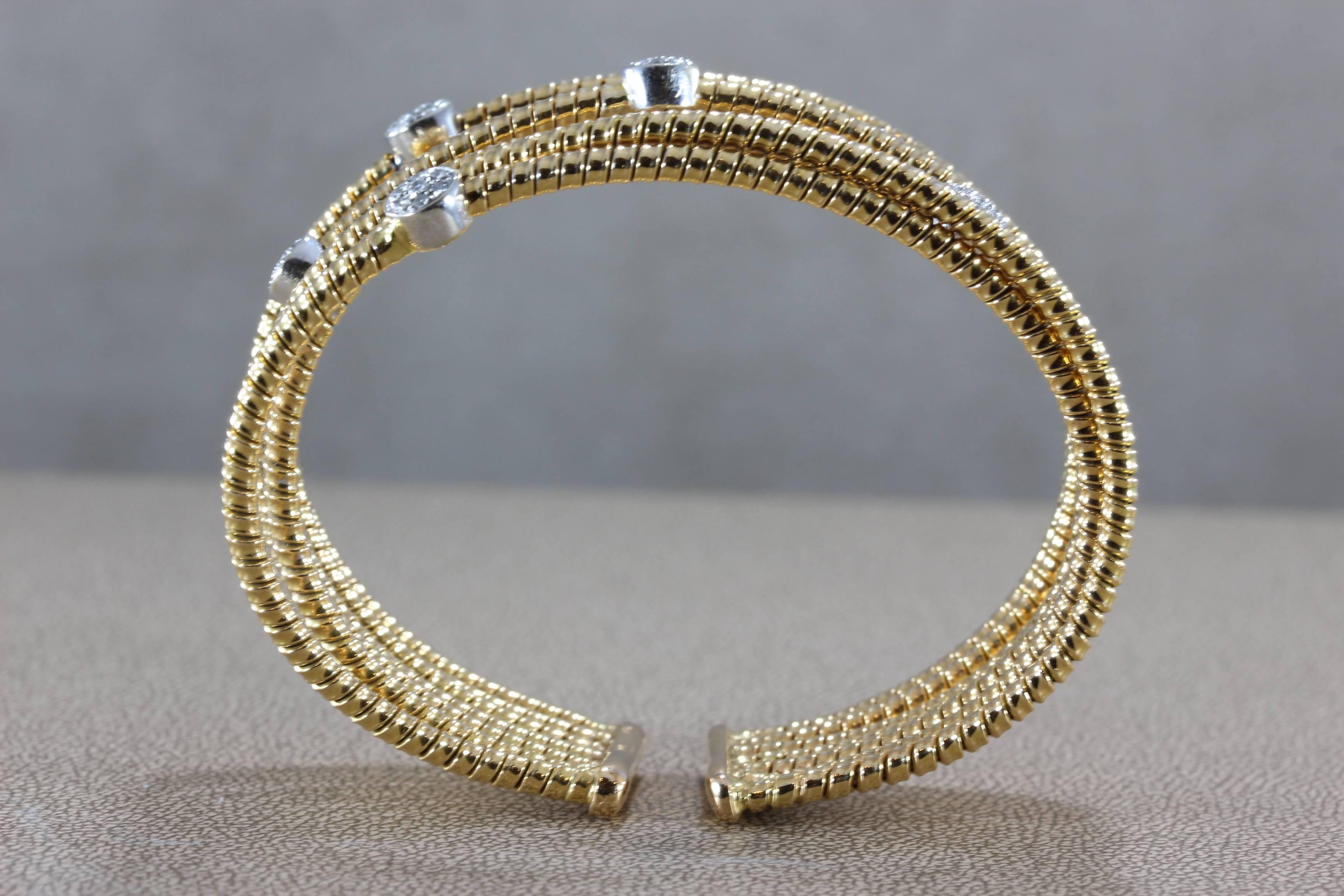 Women's Italian Modern Diamond Gold Stretch Cross-Over Cuff Bracelet