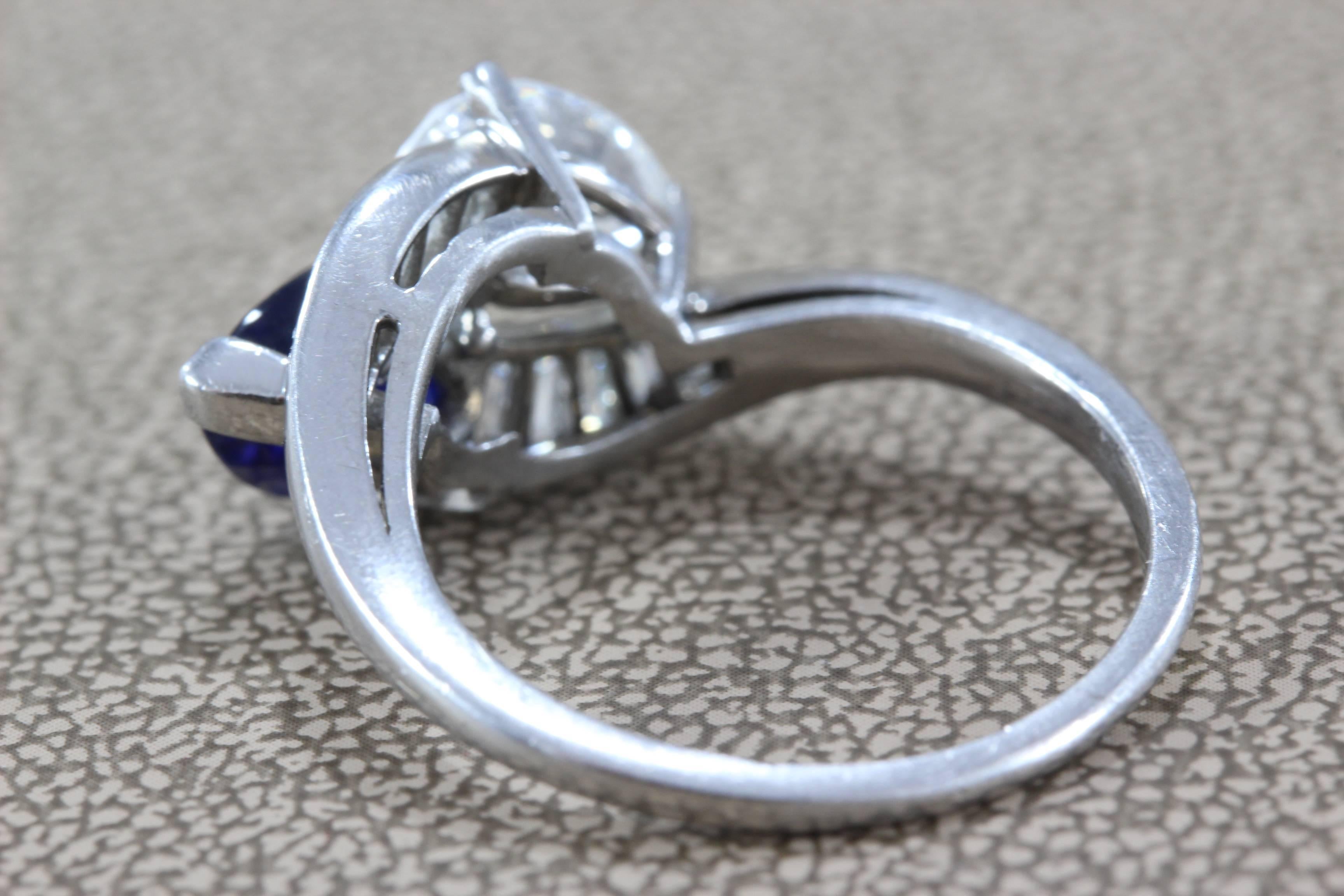 Women's GIA Certified Diamond Sapphire Platinum Bypass Ring