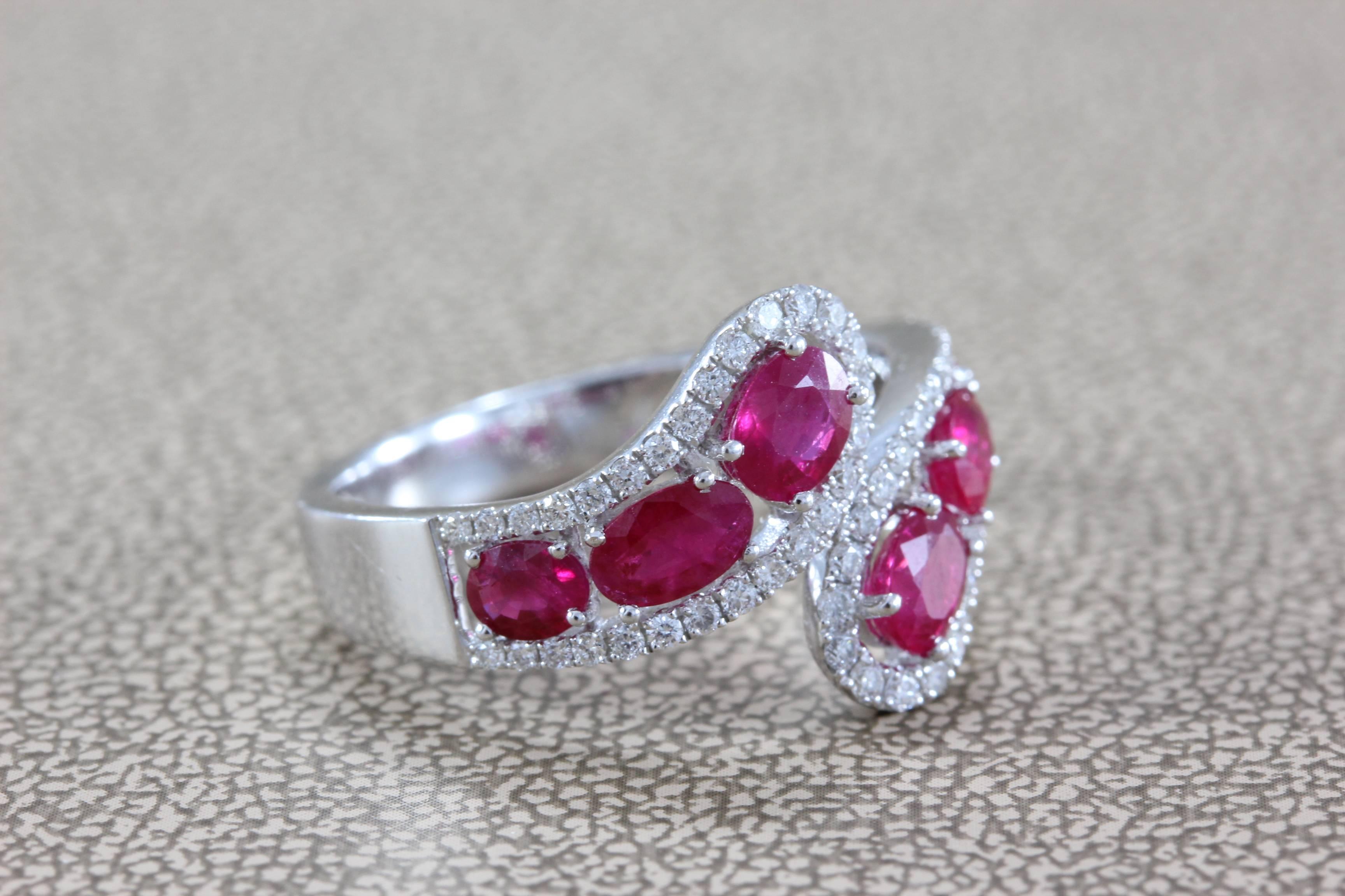Ruby Diamond Gold Bypass Ring In New Condition In Beverly Hills, CA