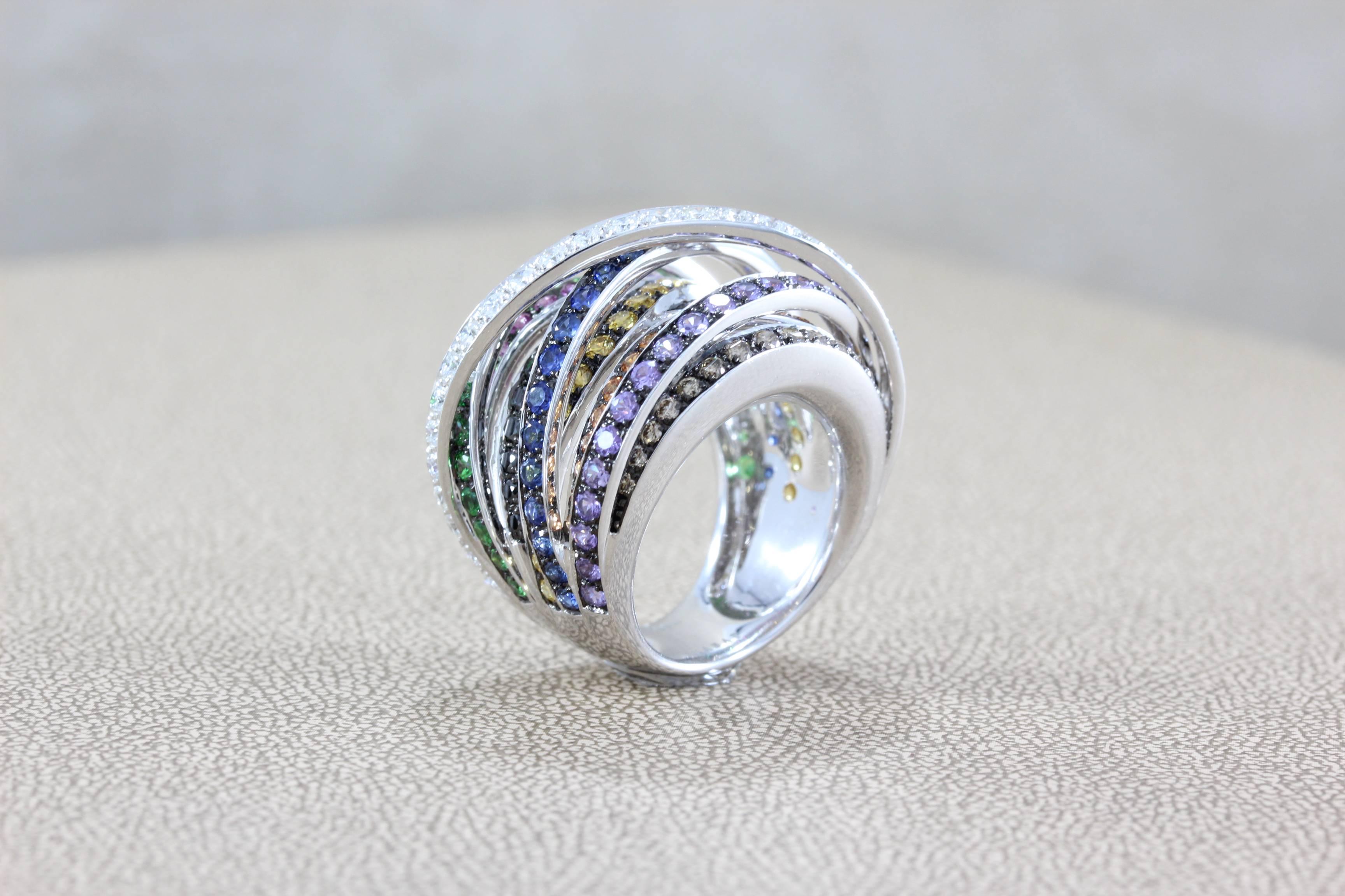 Tsavorite Multicolored Gemstone Ruby Sapphire Diamond Gold Ring 2