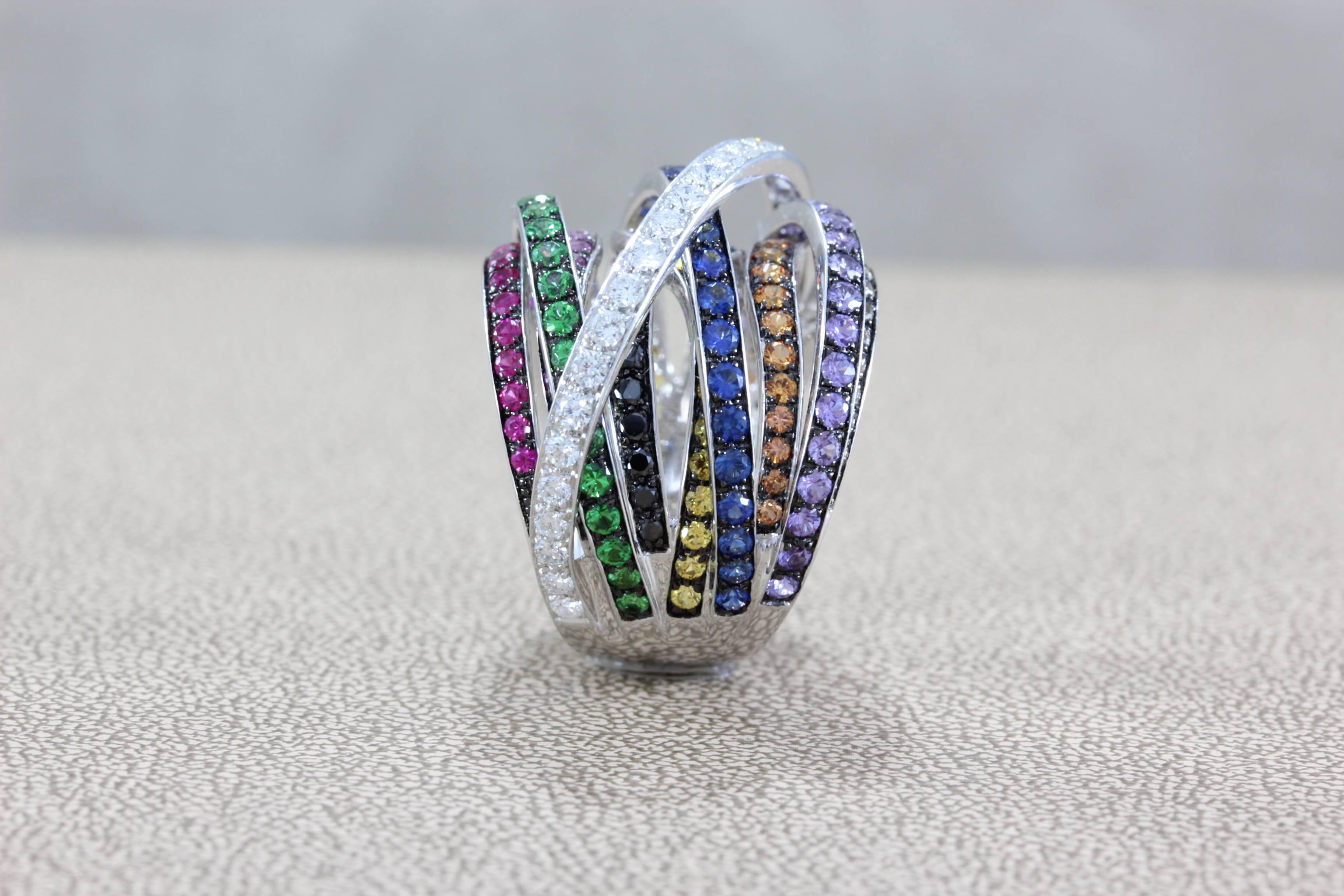 Tsavorite Multicolored Gemstone Ruby Sapphire Diamond Gold Ring 3