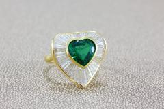 3.70 Carat Green Chrome Tourmaline Diamond Gold Heart Ring