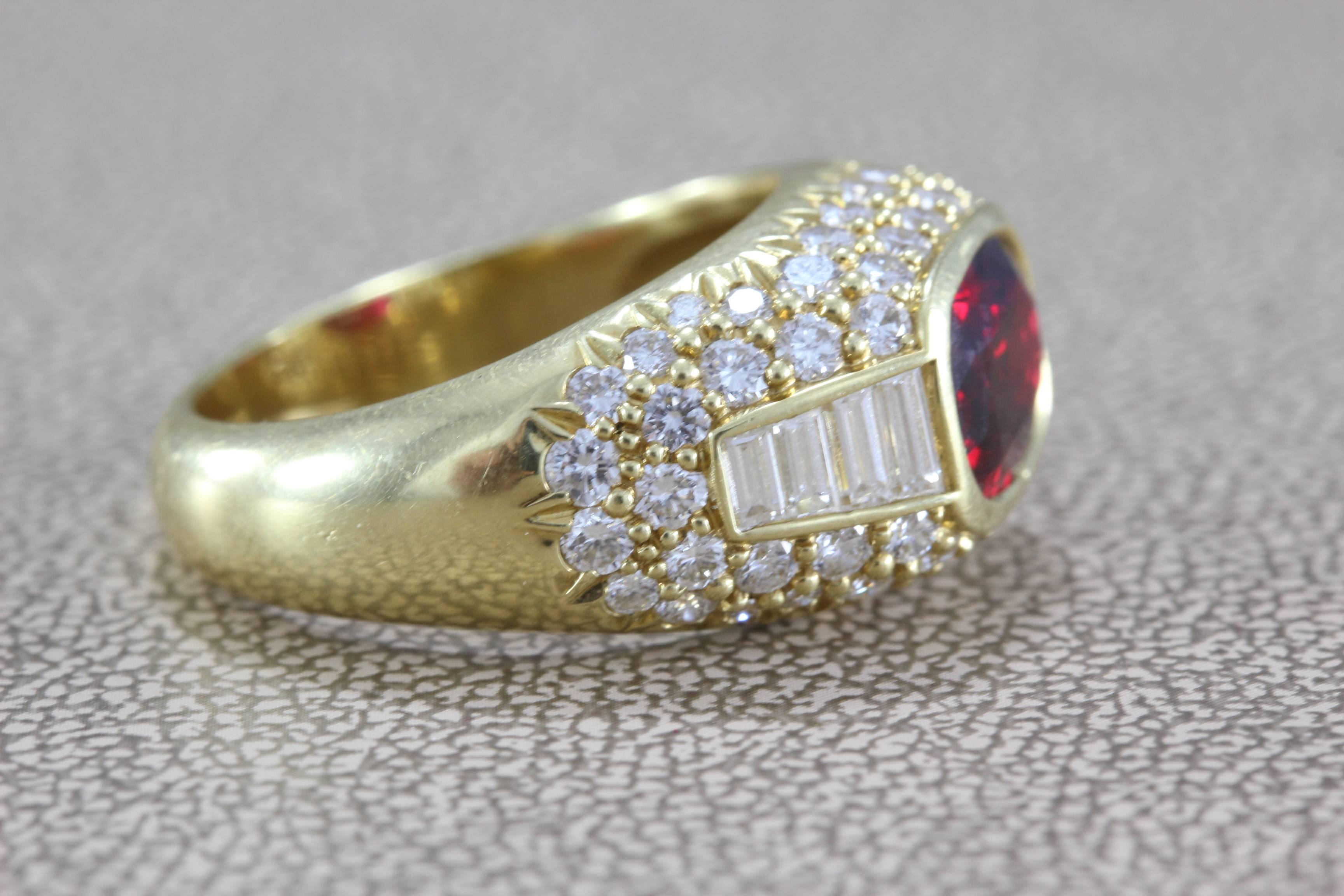 Baguette Cut Ruby Diamond Gold Cocktail Ring For Sale