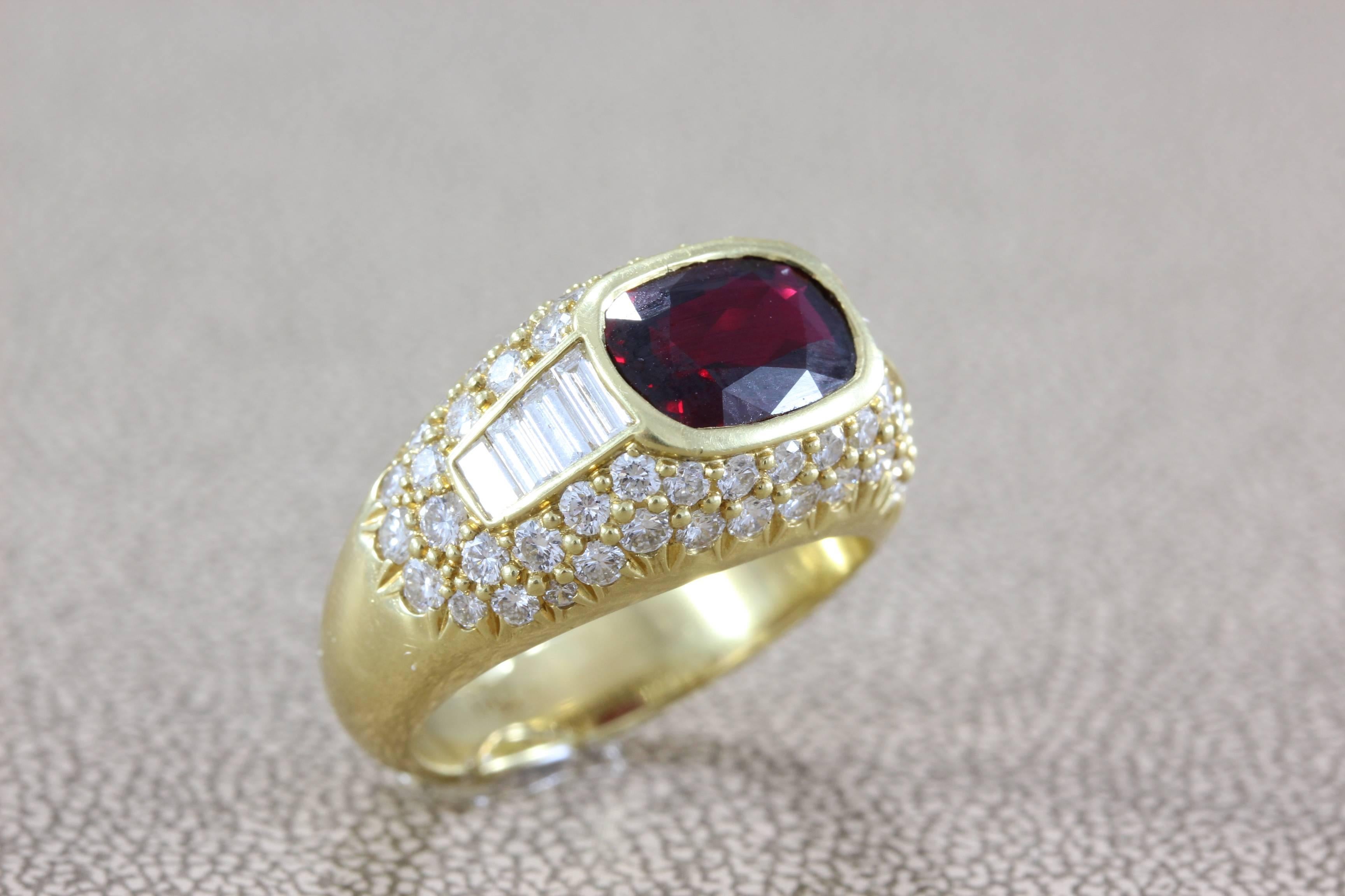 Women's Ruby Diamond Gold Cocktail Ring For Sale