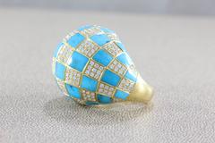 Diamond Turquoise Checkered Dome Ring
