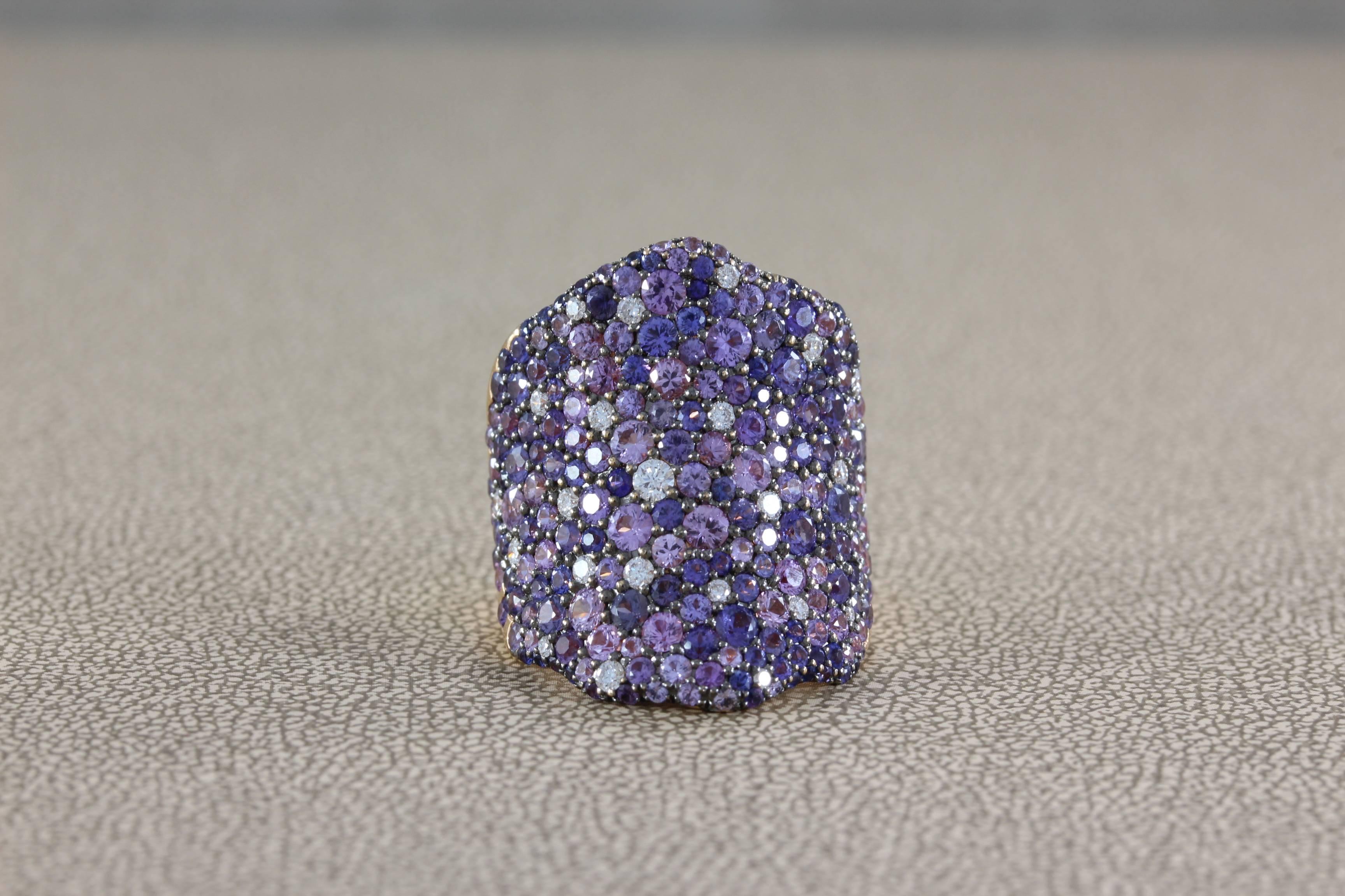 Modern Multi-Color Sapphire Diamond Gold Cluster Ring In New Condition In Beverly Hills, CA