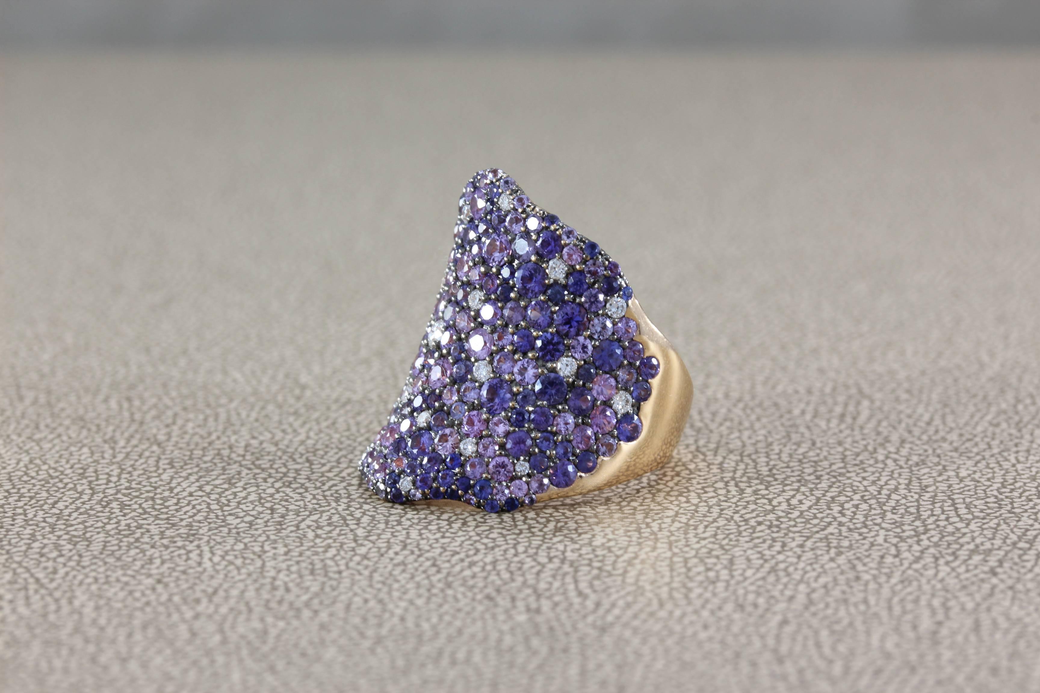 Women's Modern Multi-Color Sapphire Diamond Gold Cluster Ring