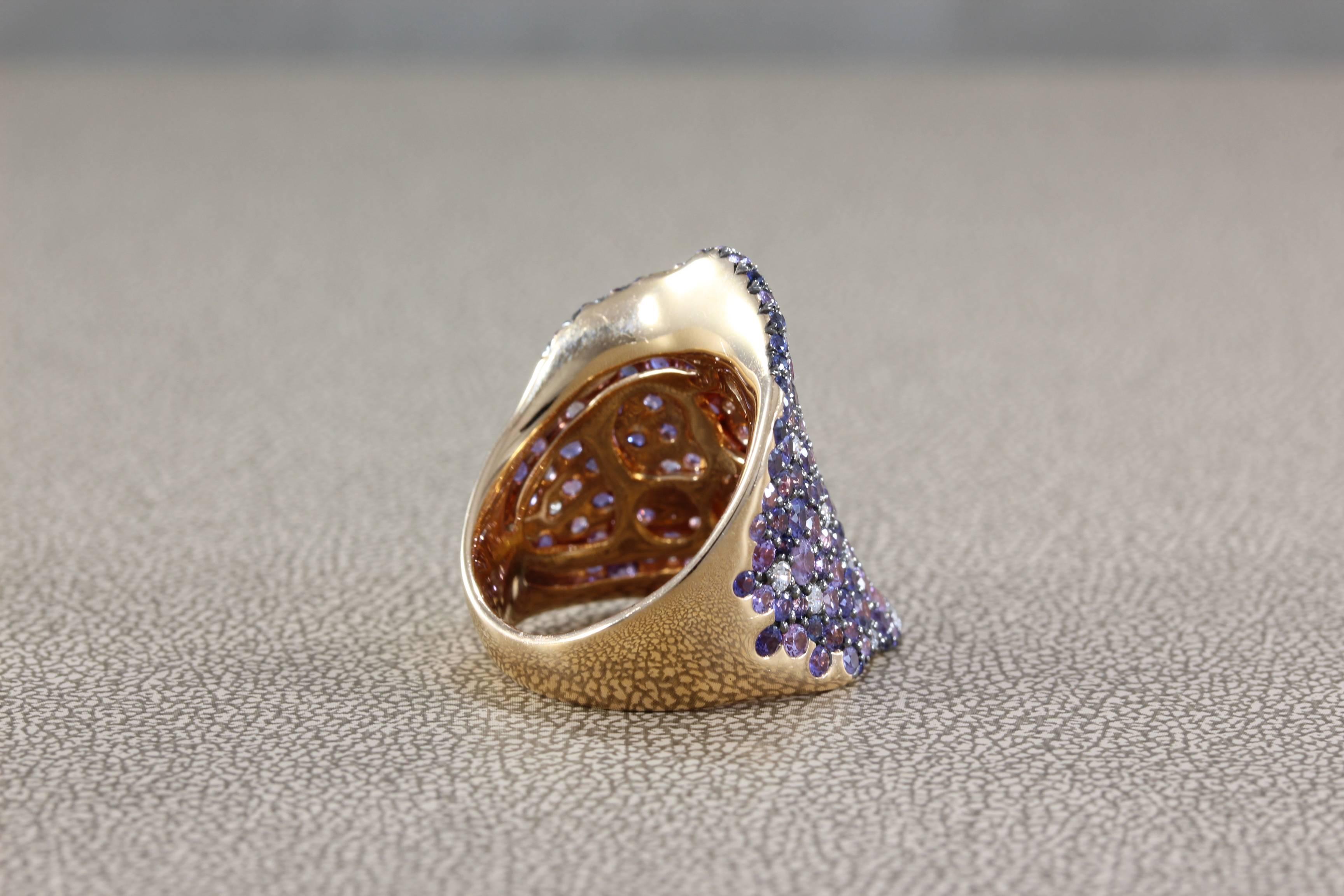 Modern Multi-Color Sapphire Diamond Gold Cluster Ring 1