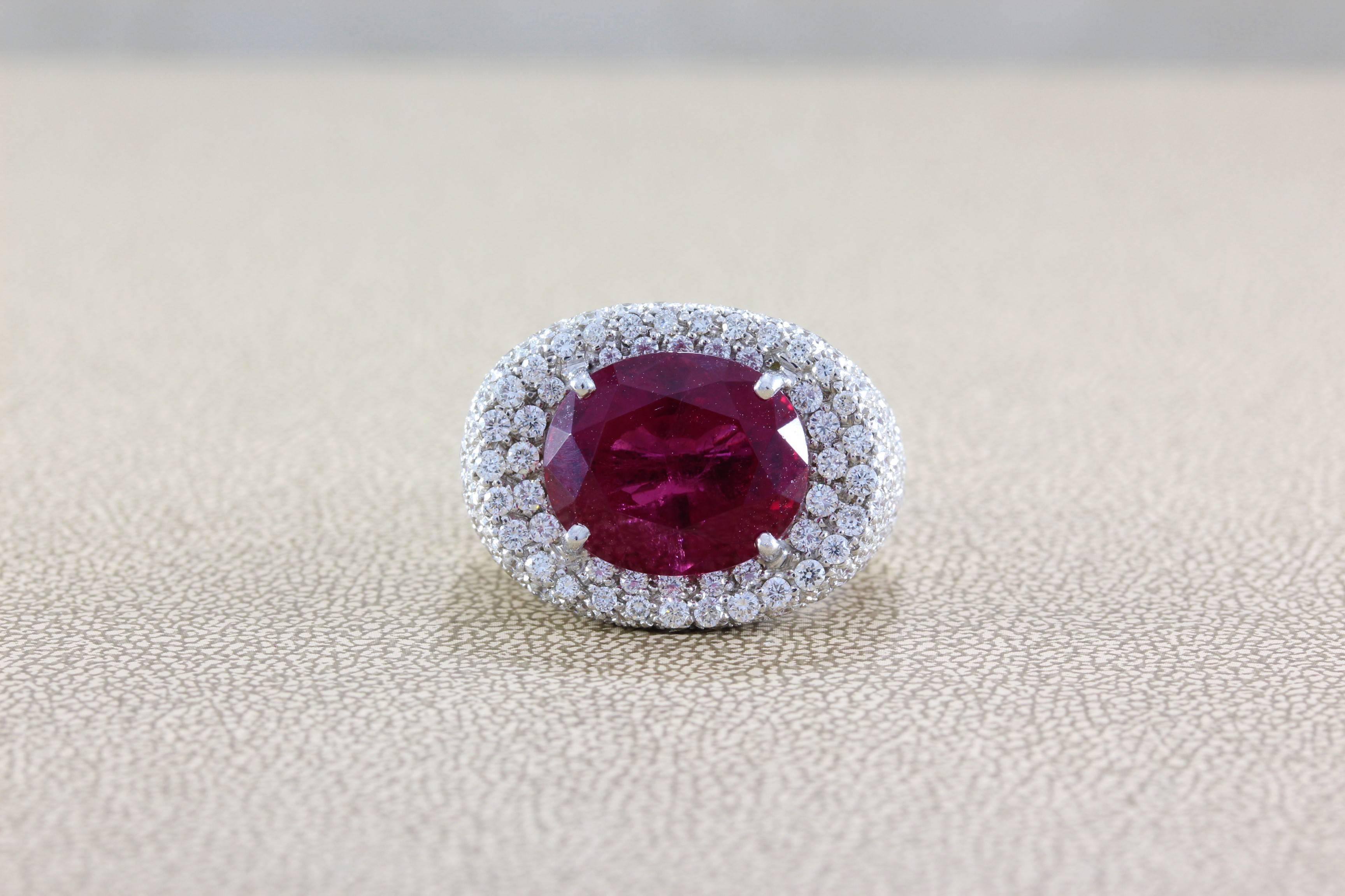 Large Rubellite Tourmaline Diamond Gold Cocktail Ring In New Condition For Sale In Beverly Hills, CA