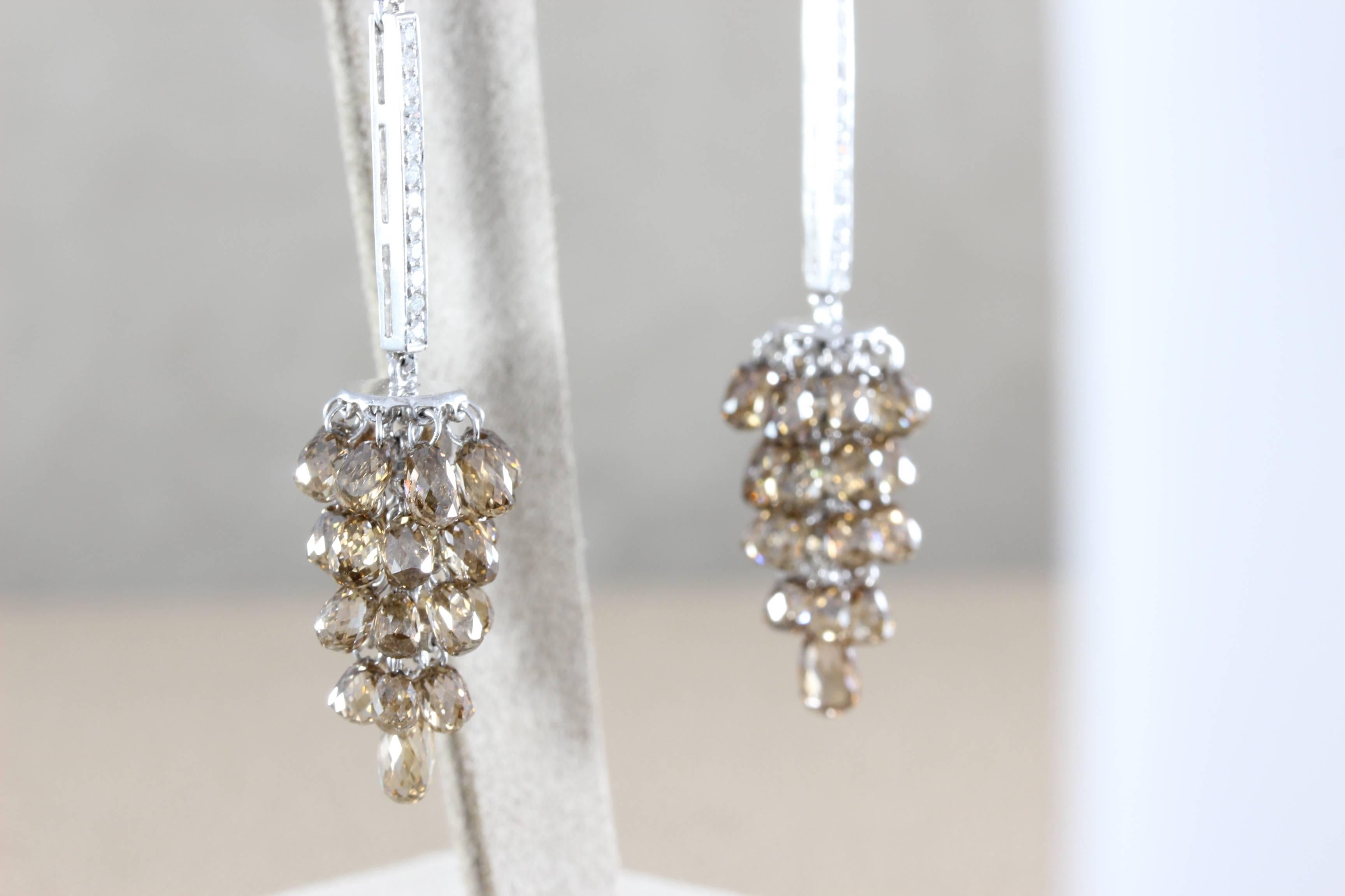 Women's Fancy Color Briolette-Cut Diamond Gold Chandelier Earrings